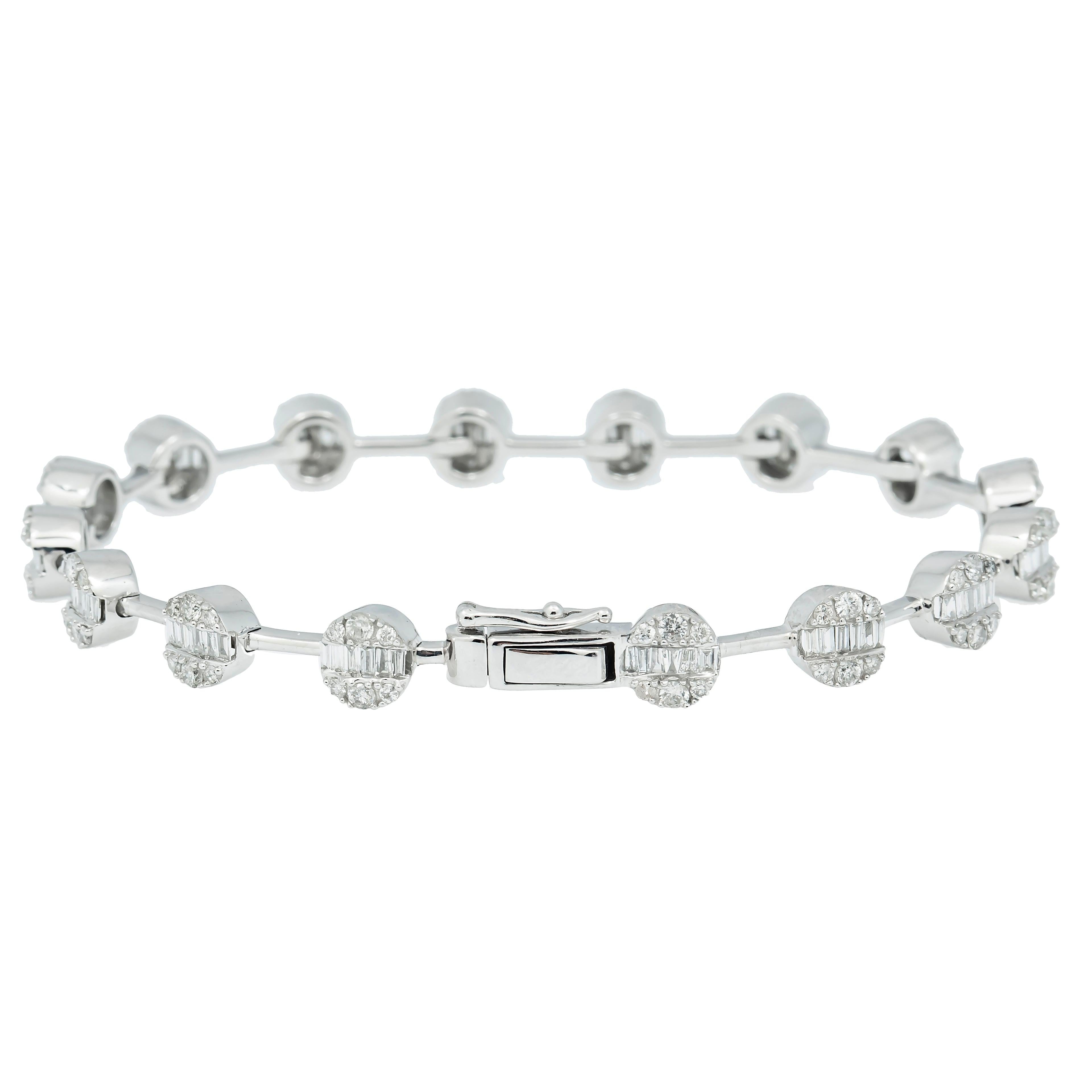 14K GOLD BAGUETTE AND ROUND DIAMONDS CIRCLE BRACELET 2.32 CT