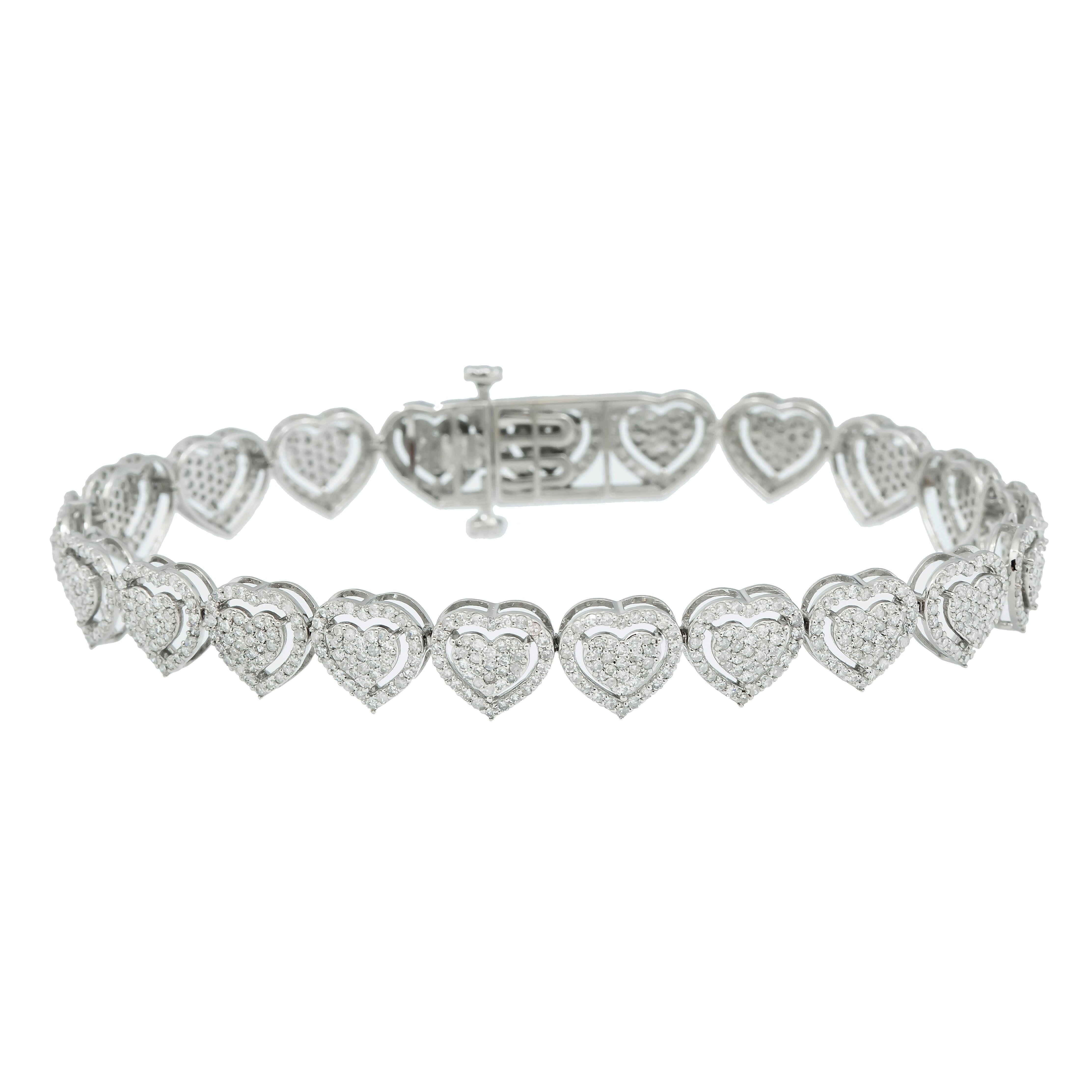 14K GOLD HEART SHAPE BRACELET 3.91 CT DIAMONDS