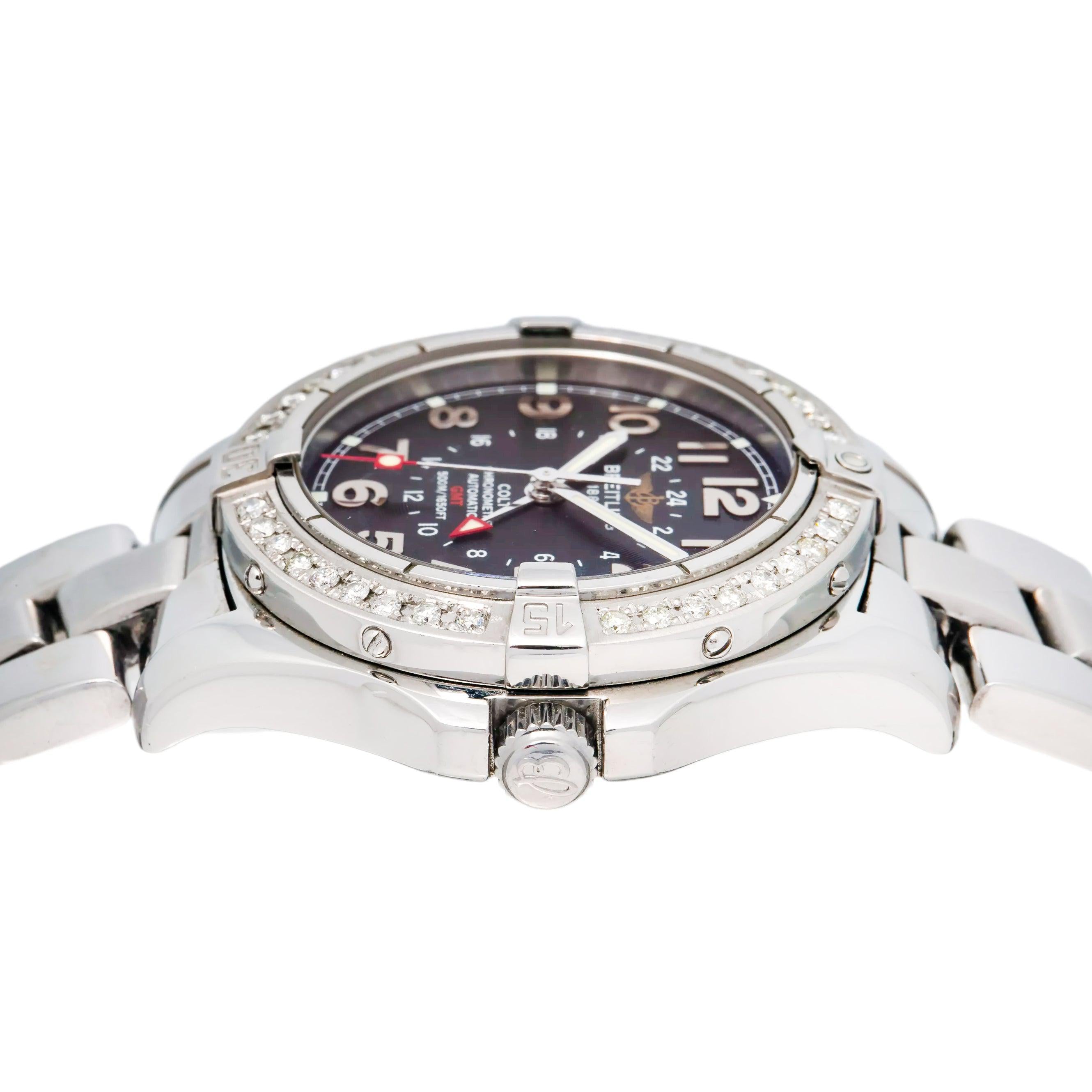 Breitling Colt GMT 38MM Black Dial With Stainless Steel Bracelet
