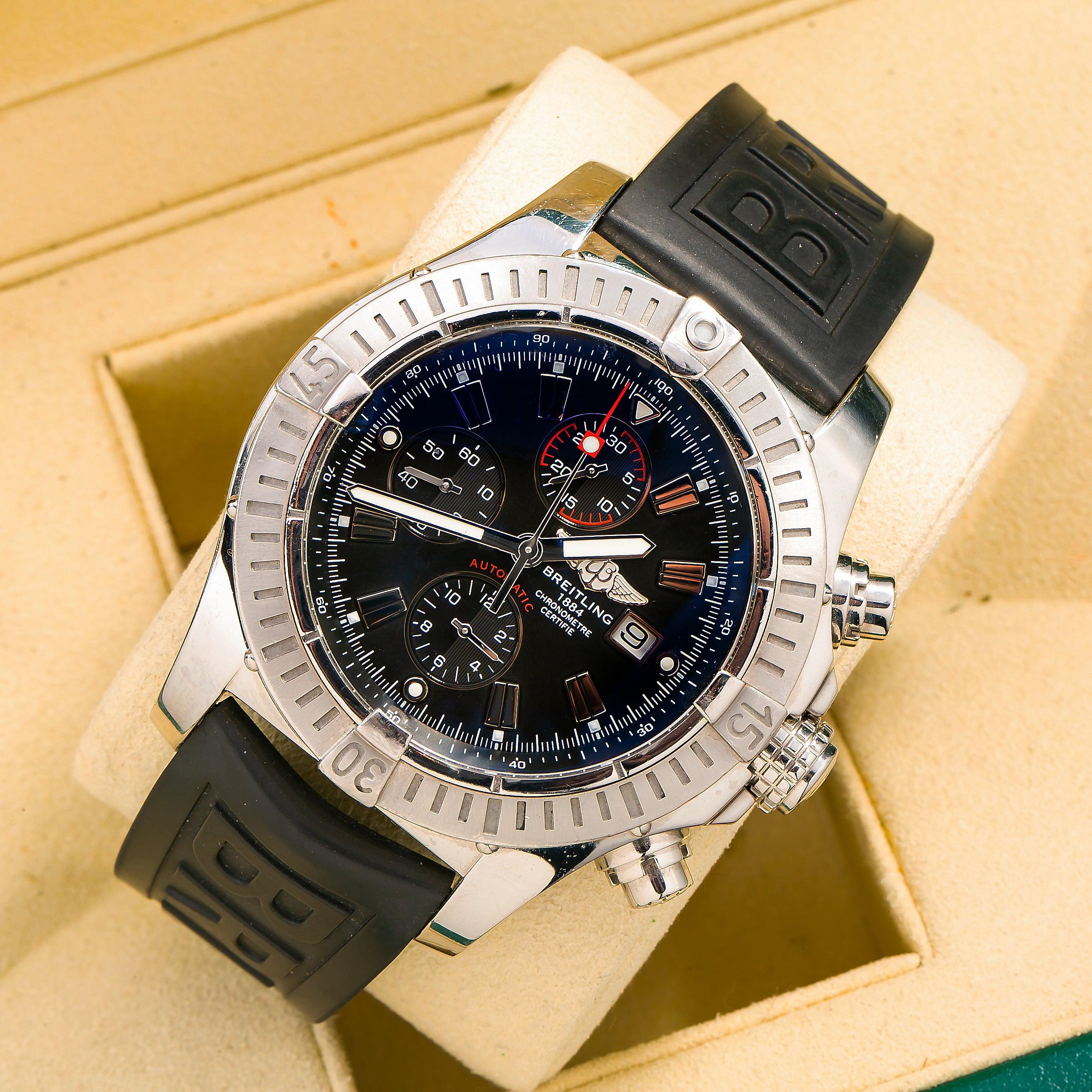 Breitling Super Avenger A13370 48MM Black Dial With Rubber Bracelet