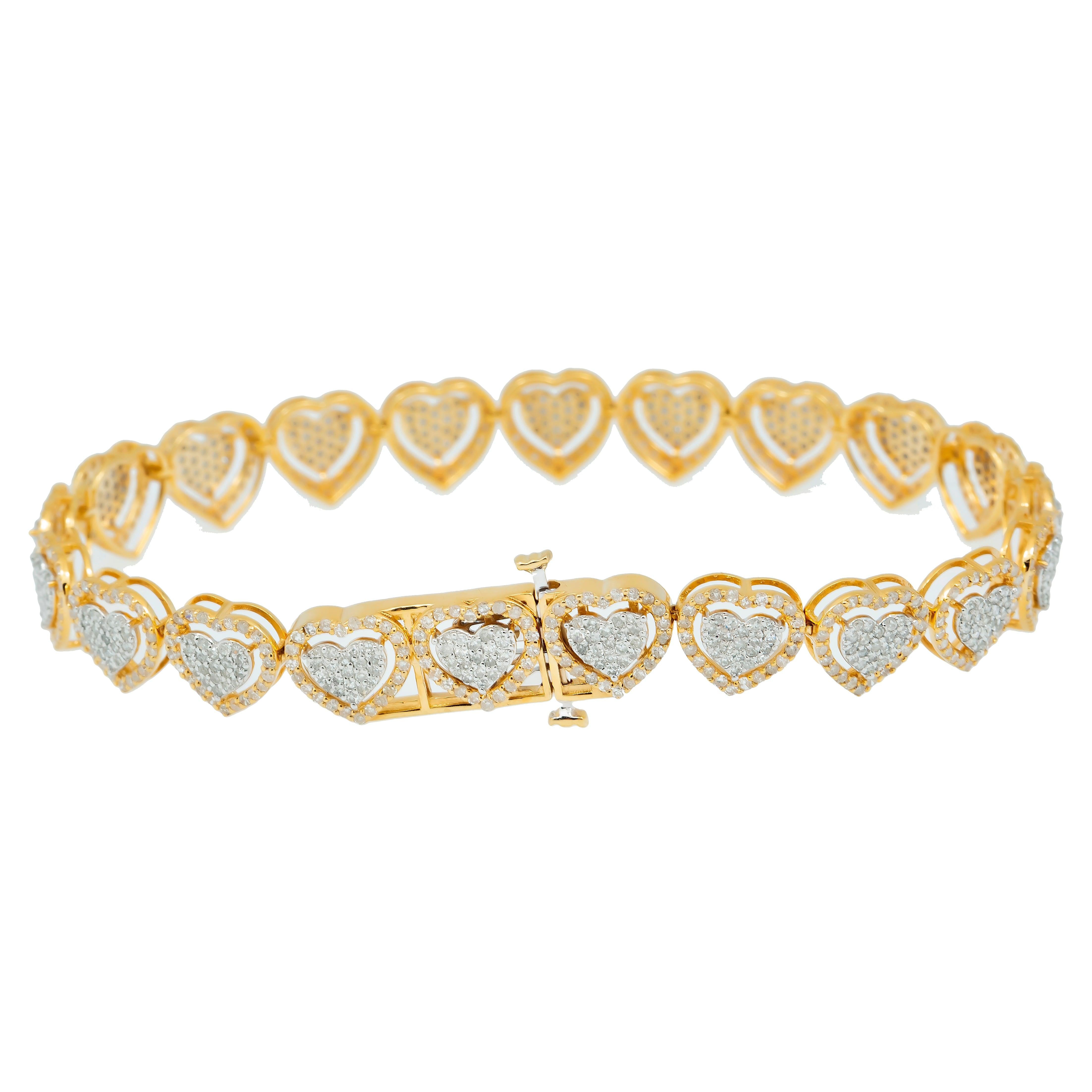 14K GOLD HEART SHAPE BRACELET 3.91 CT DIAMONDS