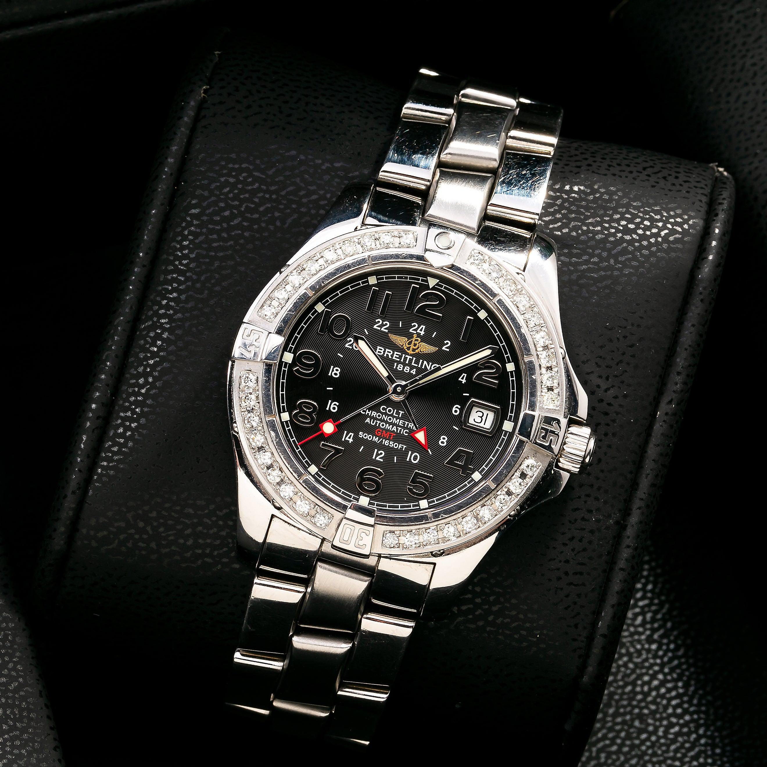 Breitling Colt GMT 38MM Black Dial With Stainless Steel Bracelet