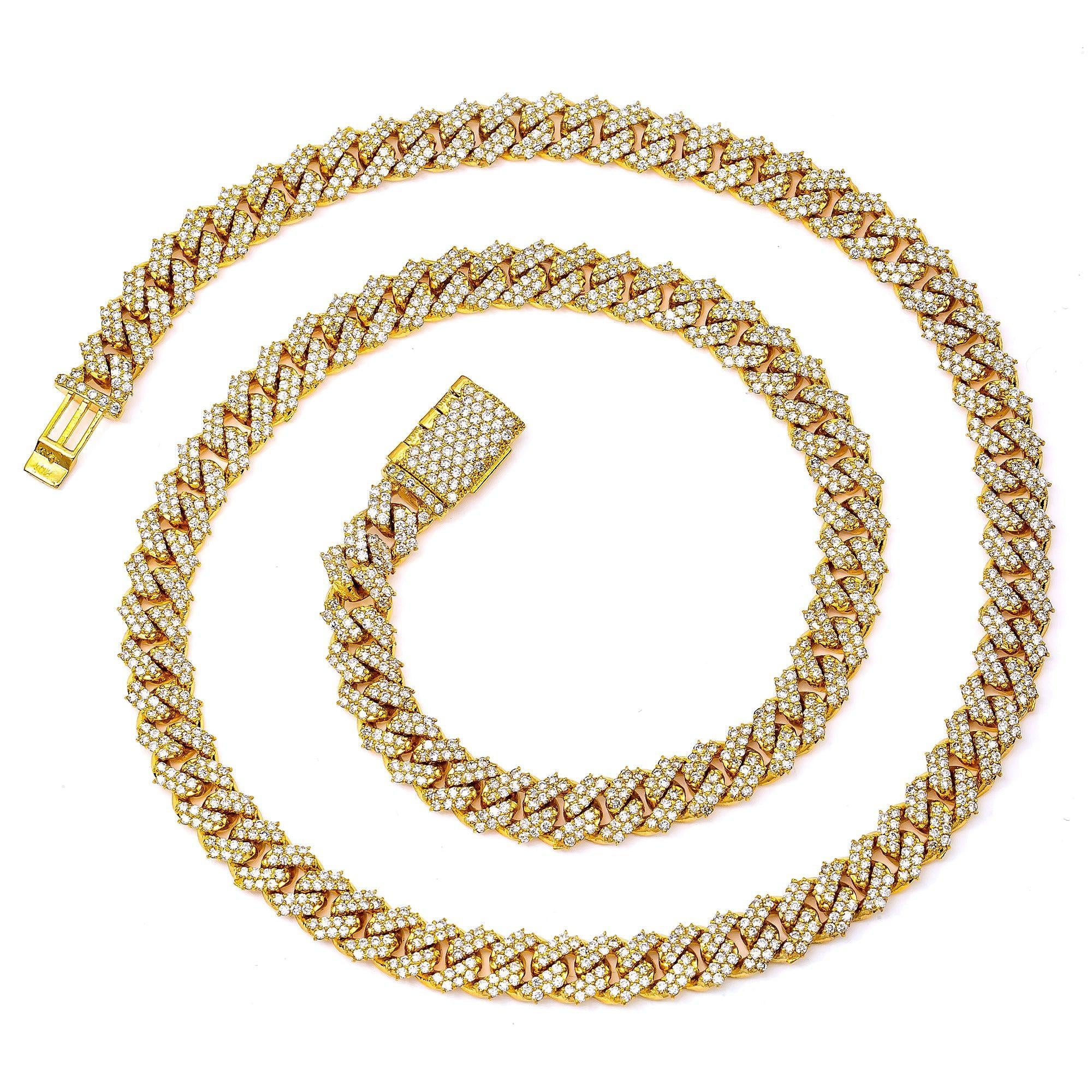 10K YELLOW GOLD 22" CUBAN CHAIN WITH 15.60 CT DIAMONDS