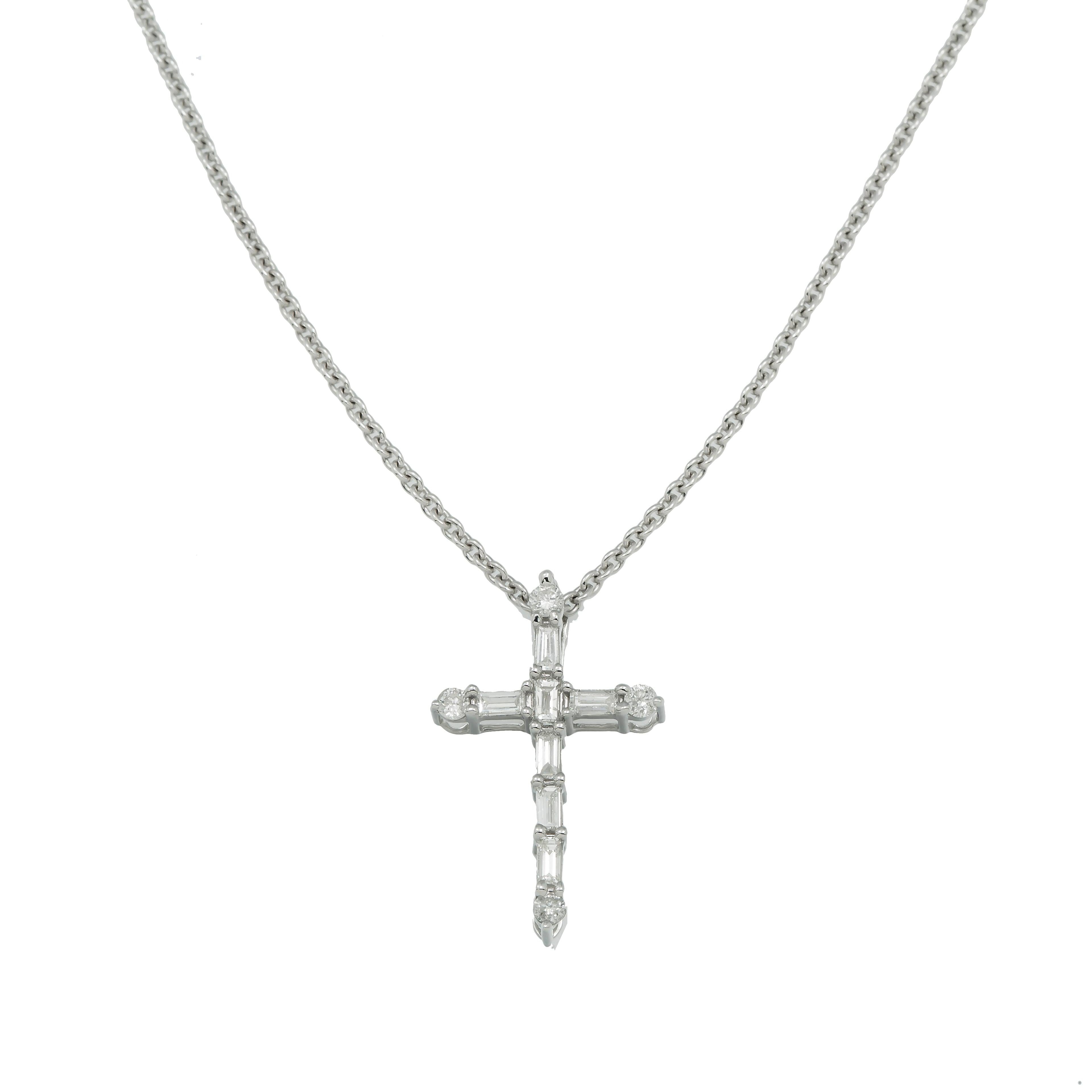 14K GOLD BAGUETTE DIAMOND CROSS NECKLACE 0.34 CT