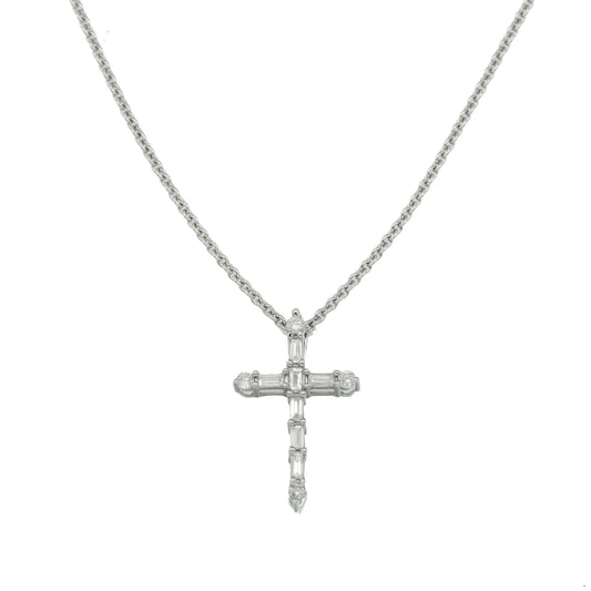 14K GOLD BAGUETTE DIAMOND CROSS NECKLACE 0.34 CT