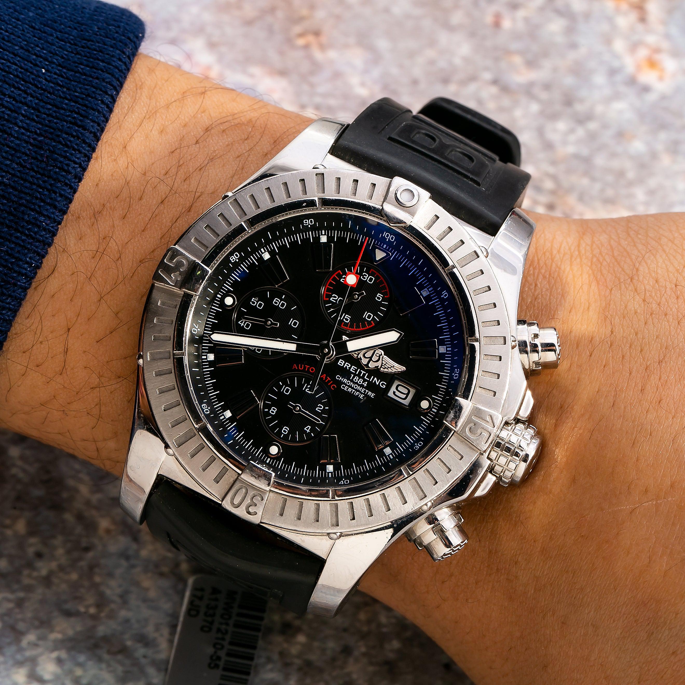 Breitling Super Avenger A13370 48MM Black Dial With Rubber Bracelet