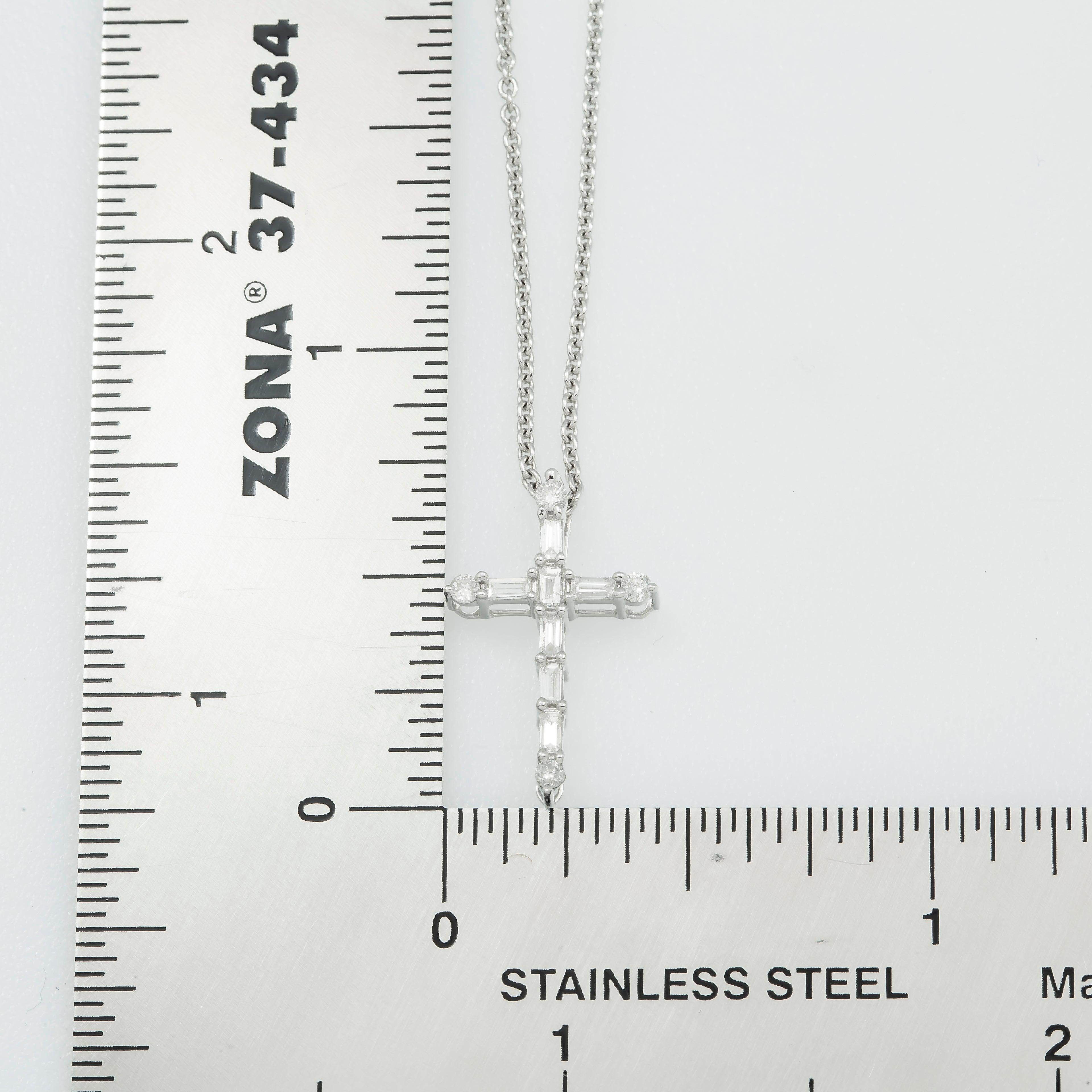14K GOLD BAGUETTE DIAMOND CROSS NECKLACE 0.34 CT
