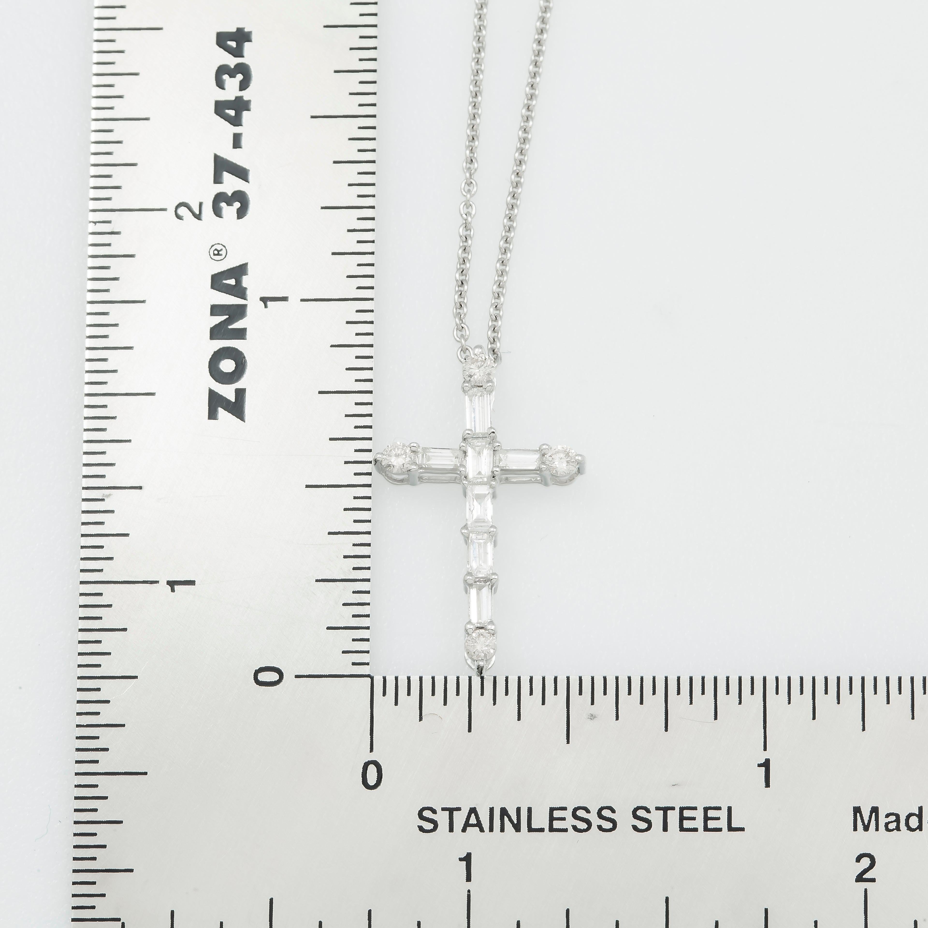 14K GOLD BAGUETTE DIAMOND CROSS NECKLACE 0.68 CT