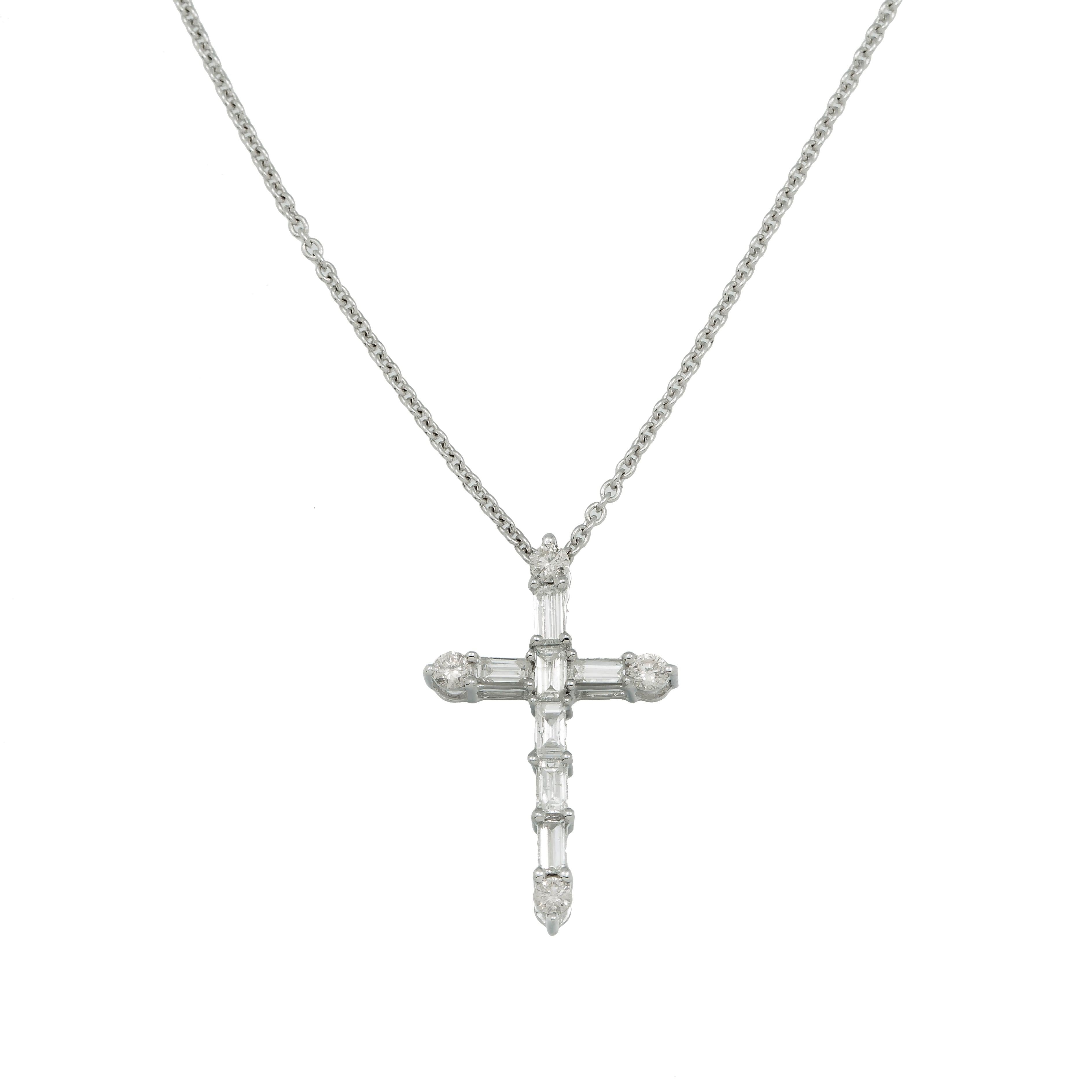 14K GOLD BAGUETTE DIAMOND CROSS NECKLACE 0.68 CT