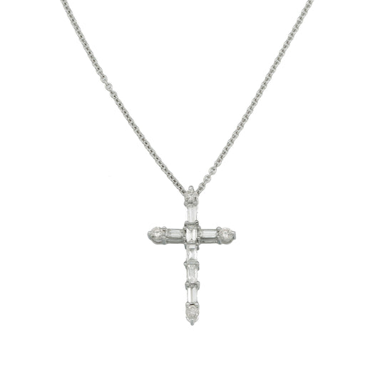 14K GOLD BAGUETTE DIAMOND CROSS NECKLACE 0.68 CT