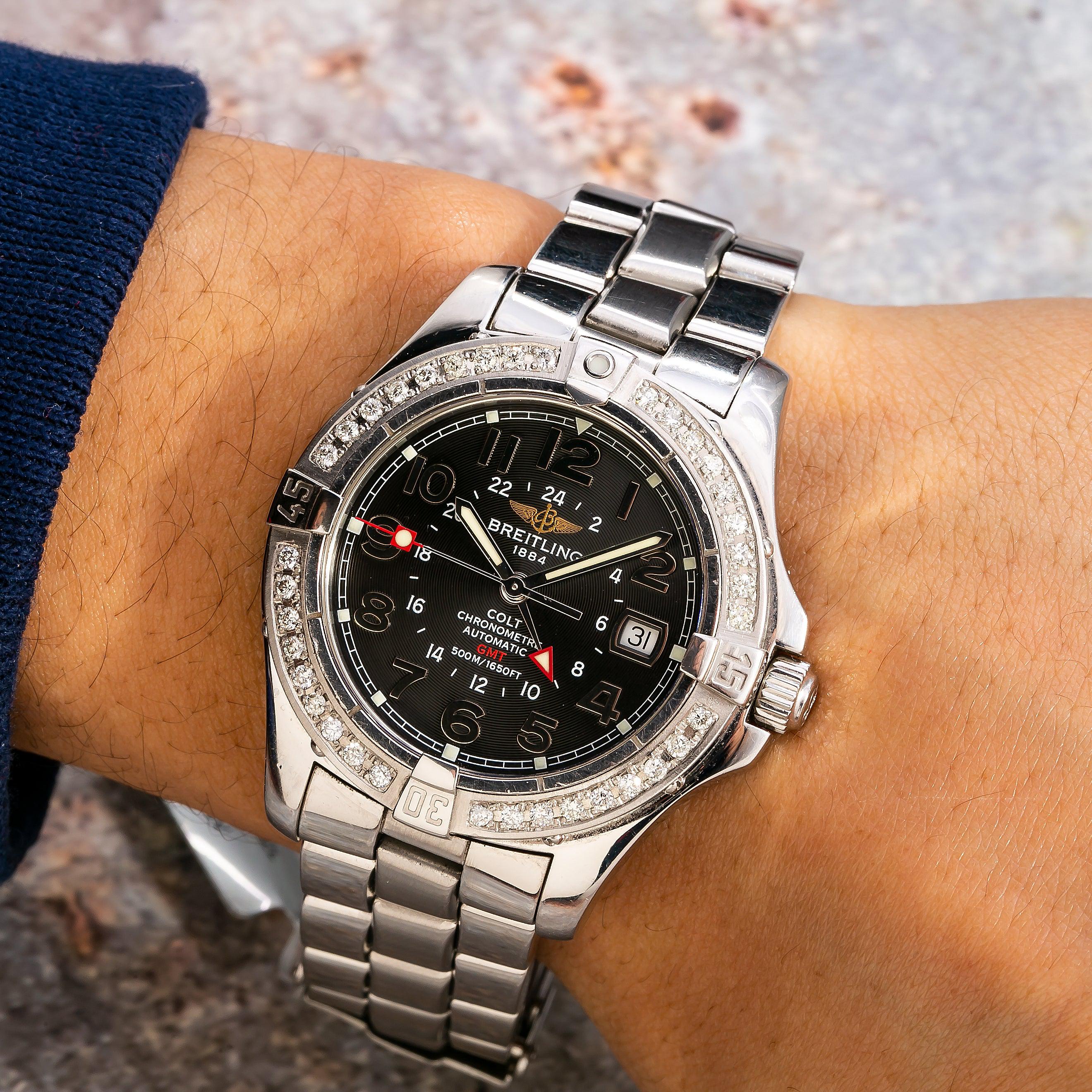 Breitling Colt GMT 38MM Black Dial With Stainless Steel Bracelet