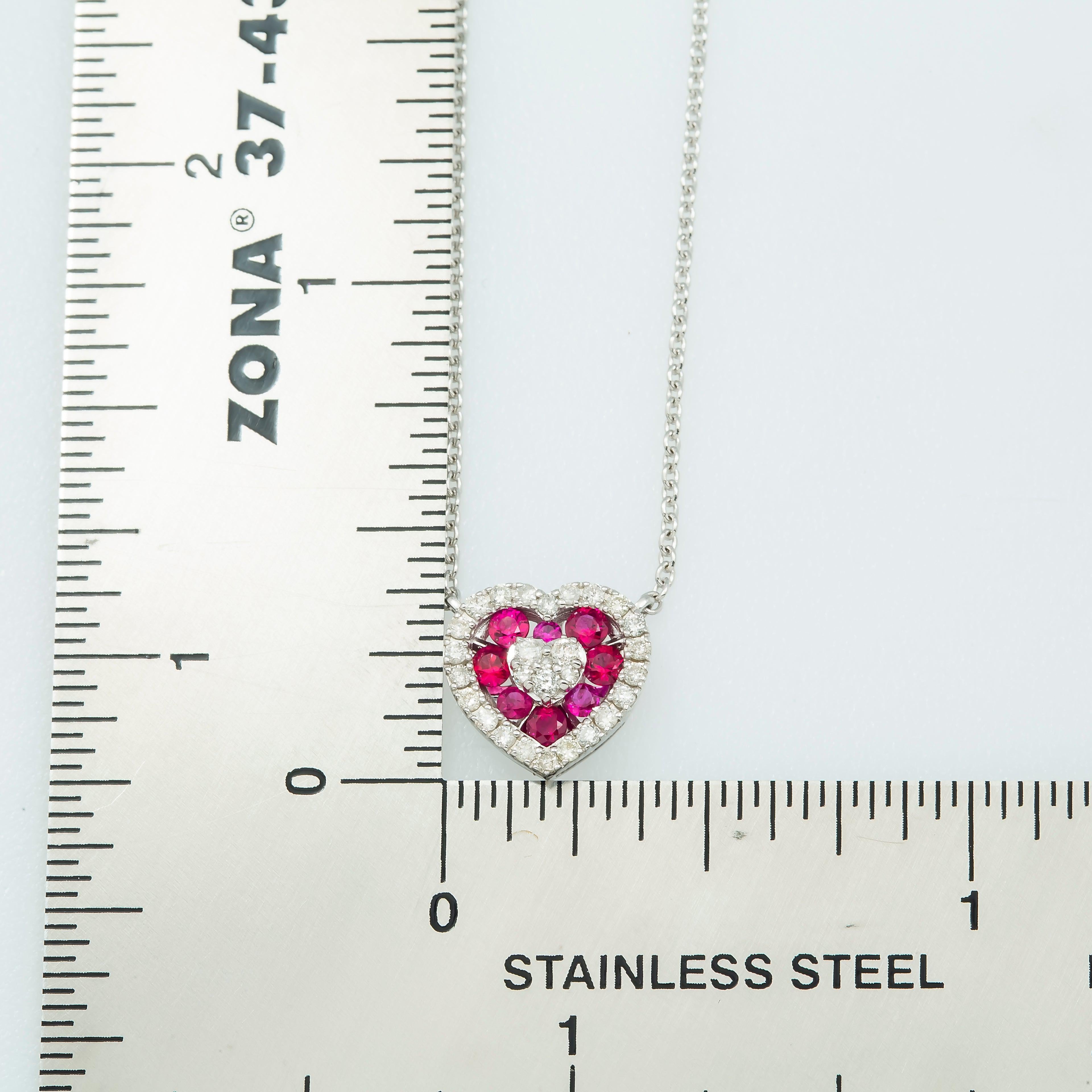 14K GOLD ROUND DIAMOND AND RUBY HEART NECKLACE 0.55 CTW