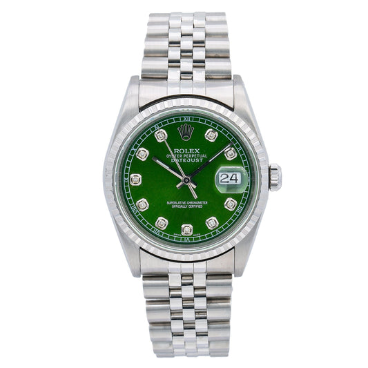 Rolex Datejust 16220 36MM Green Diamond Dial With Stainless Steel Jubilee Bracelet