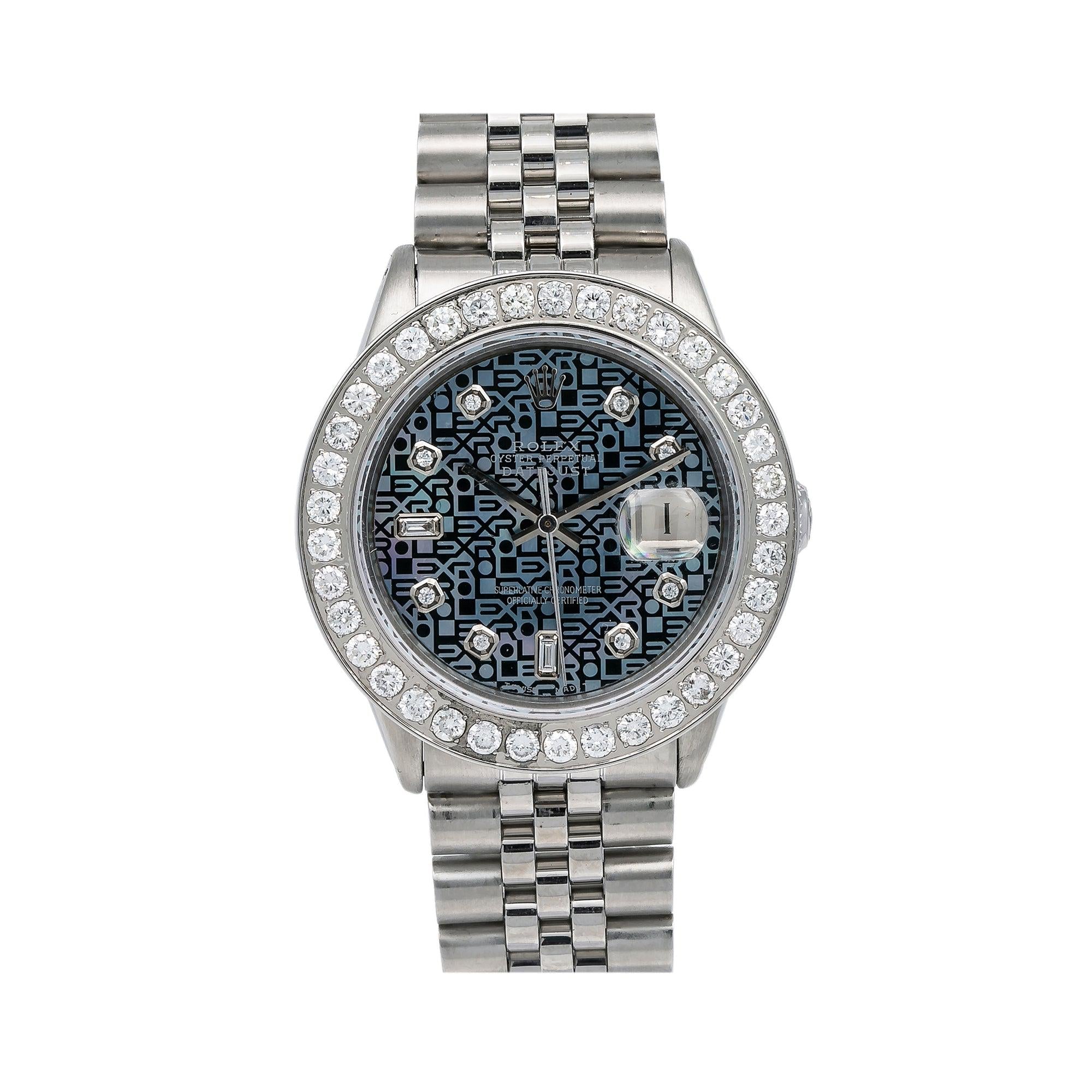 Rolex Datejust Diamond Watch, 16030 36mm, Blue Diamond Dial With Stainless Steel Bracelet