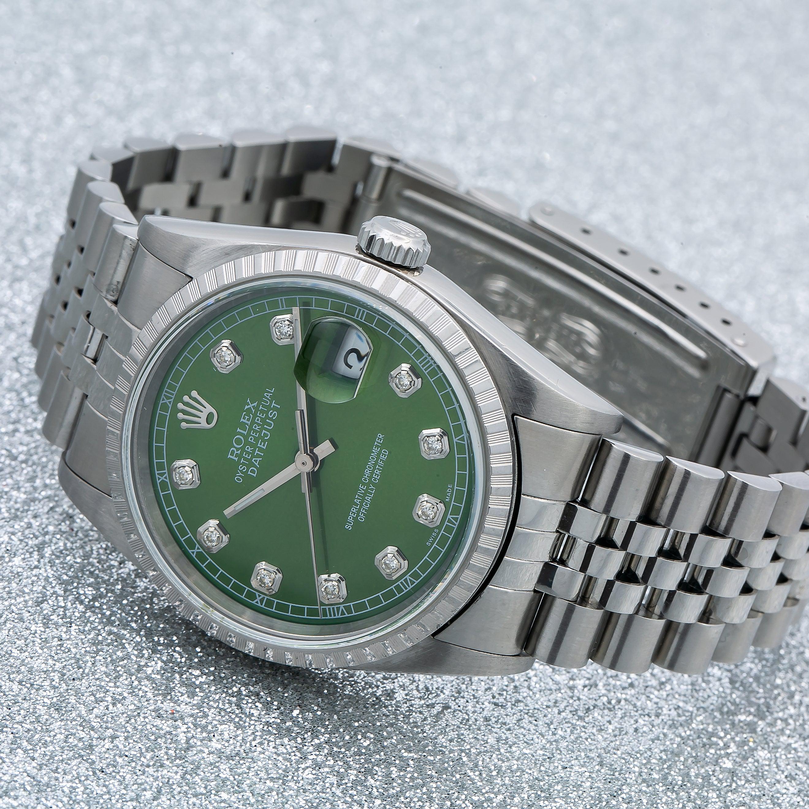 Rolex Datejust 16220 36MM Green Diamond Dial With Stainless Steel Jubilee Bracelet
