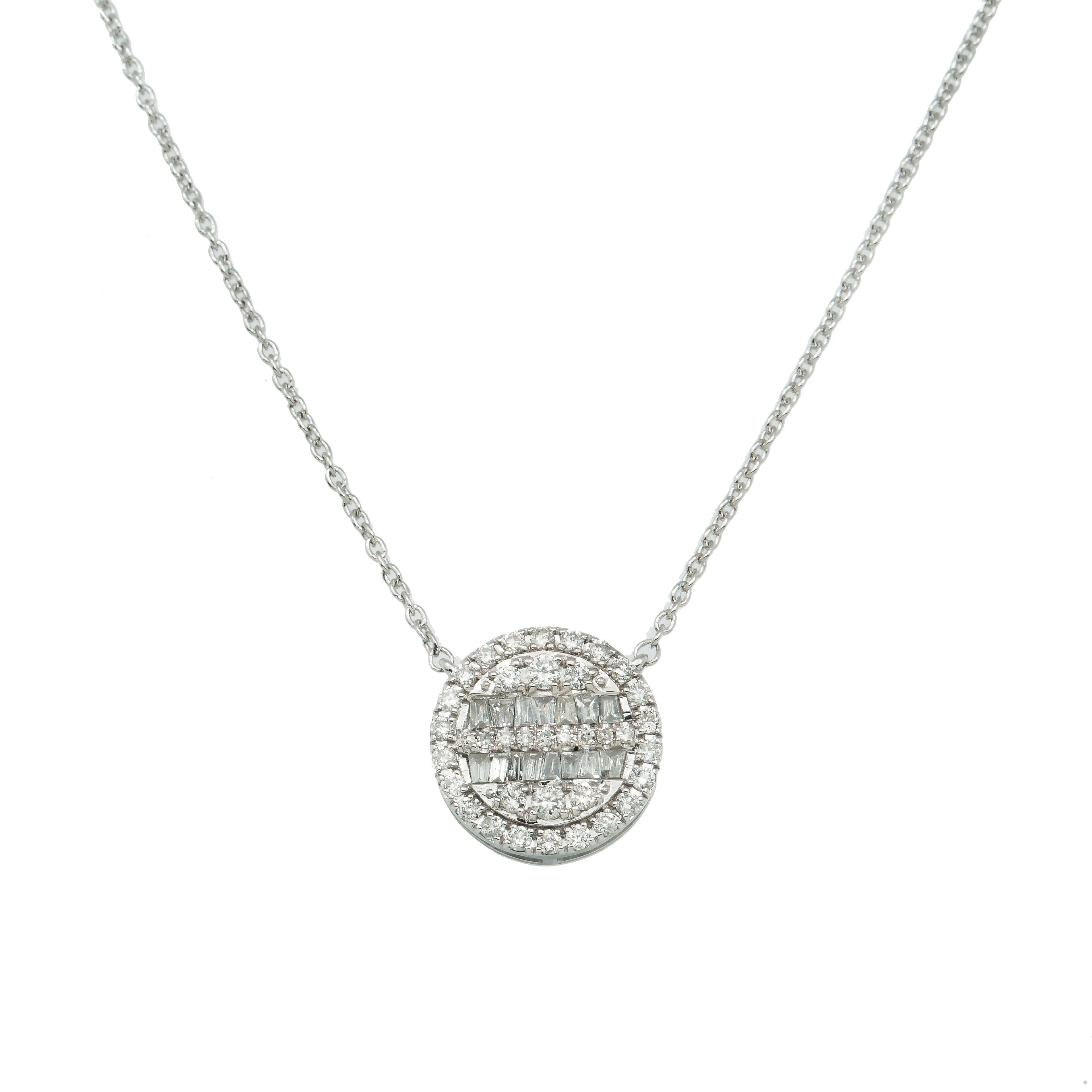 14K GOLD BAGUETTE AND ROUND DIAMOND CIRCLE NECKLACE 0.59 CT