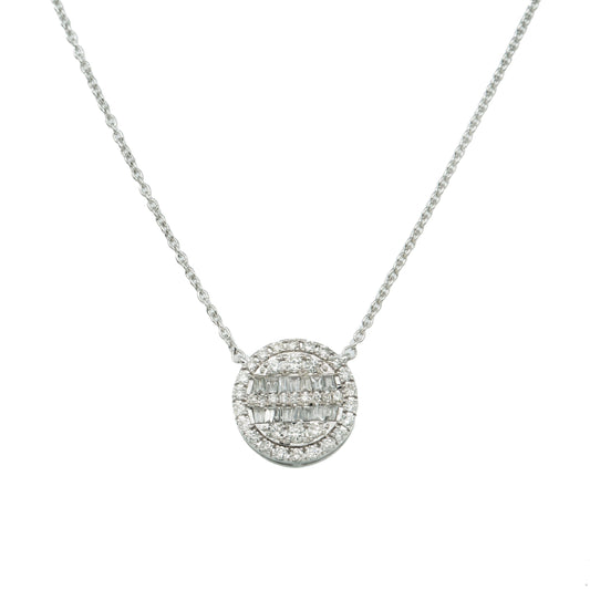 14K GOLD BAGUETTE AND ROUND DIAMOND CIRCLE NECKLACE 0.59 CT