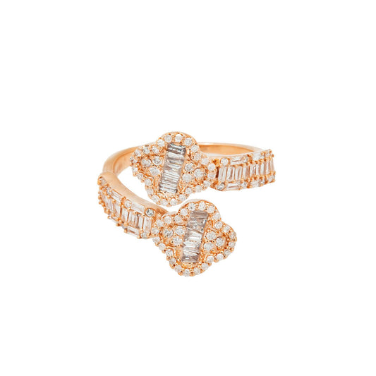 14K GOLD BAGUETTE AND ROUND DIAMOND CLOVER WRAP RING 0.90 CT