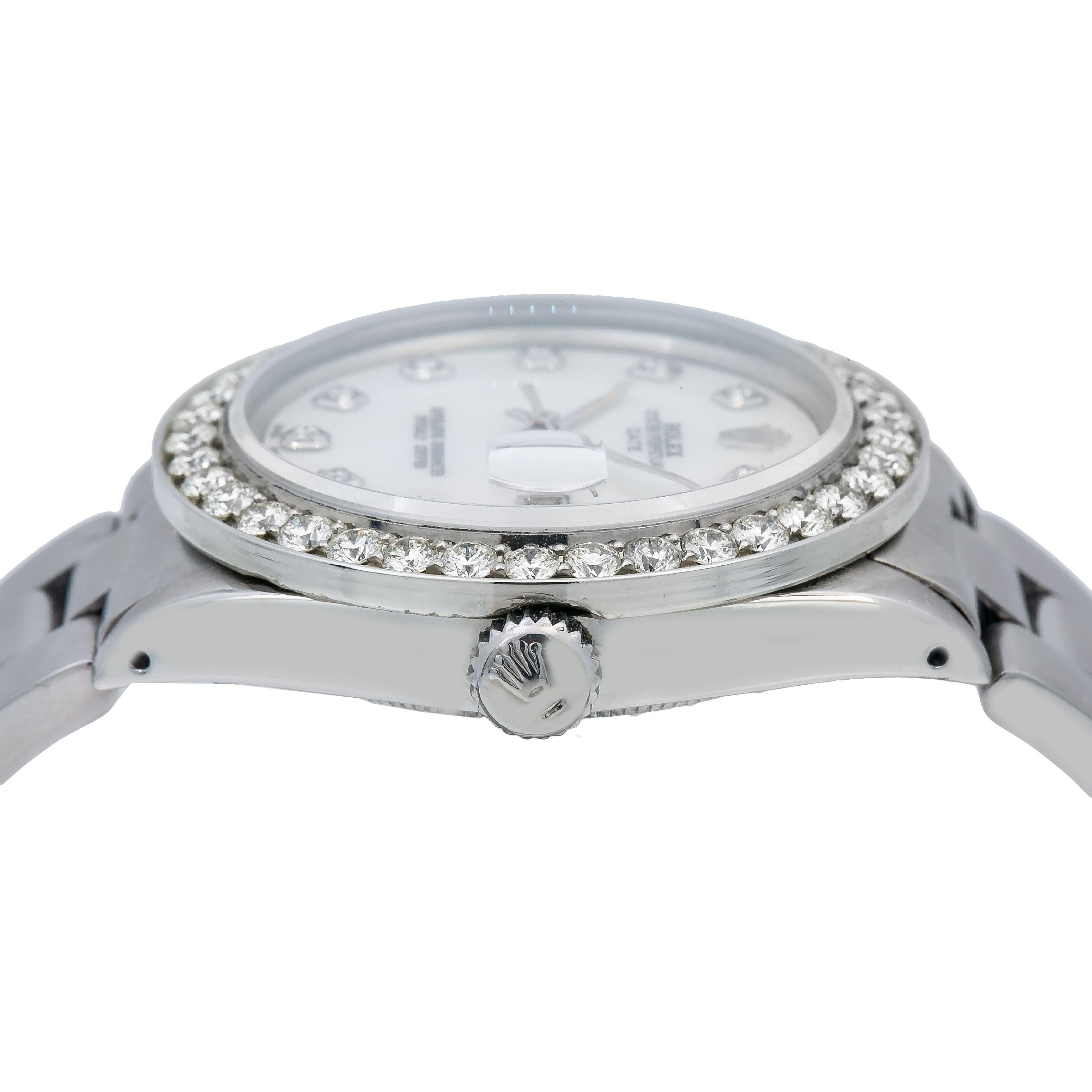 Rolex Oyster Perpetual Date 1500 34MM Mother of Pearl Diamond Dial & Bezel 1.15 CTW