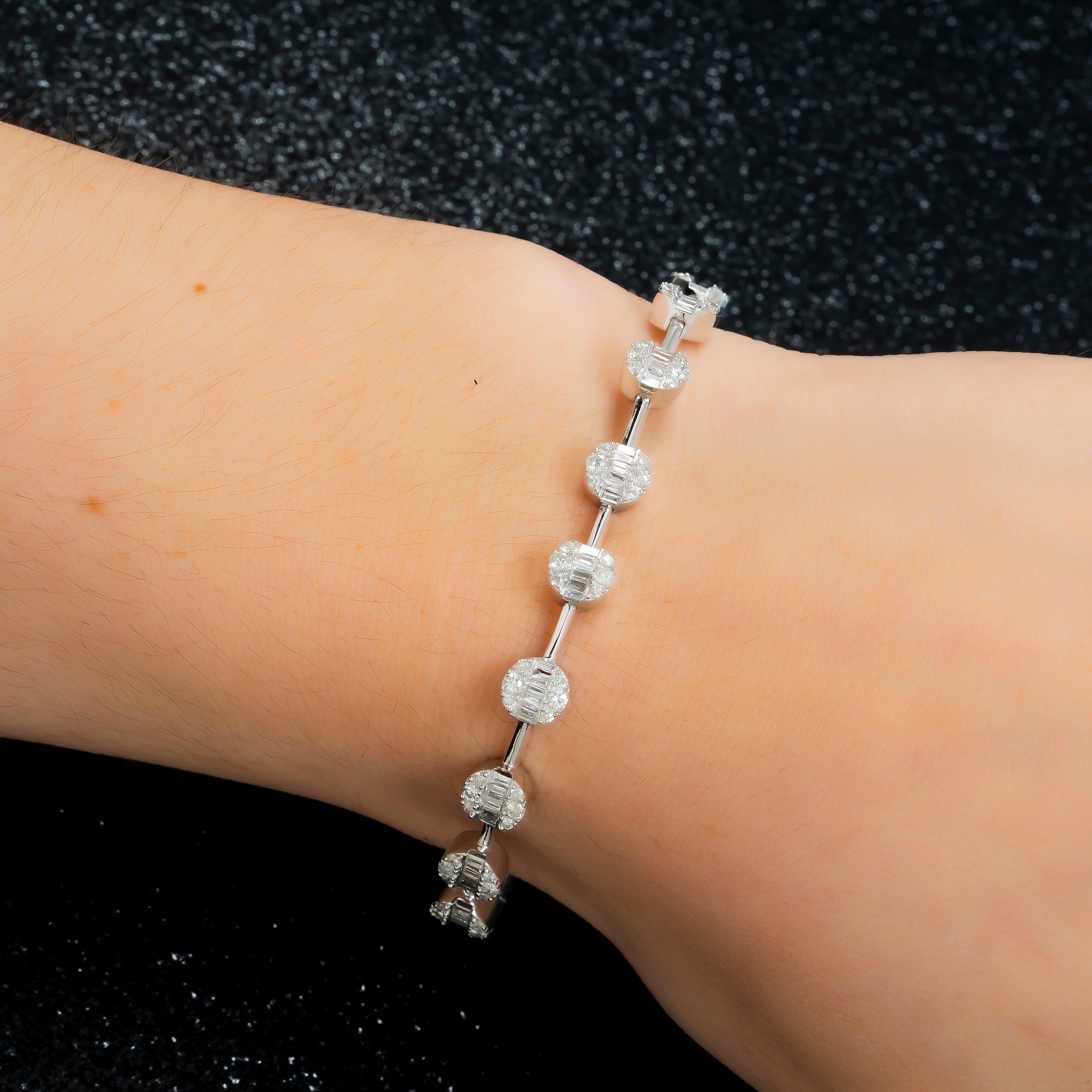 14K GOLD BAGUETTE AND ROUND DIAMONDS CIRCLE BRACELET 2.32 CT