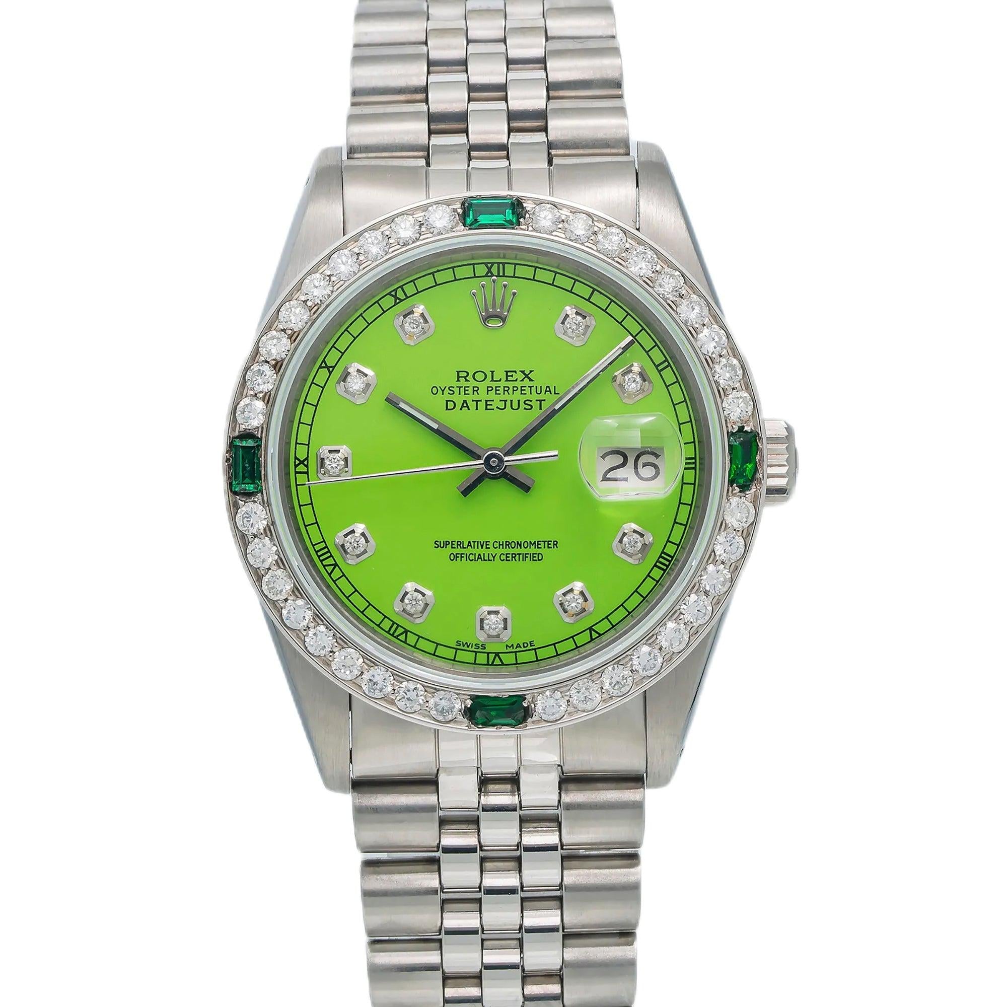 Rolex Datejust 16030 36MM Green Diamond Dial With Stainless Steel Jubilee Bracelet