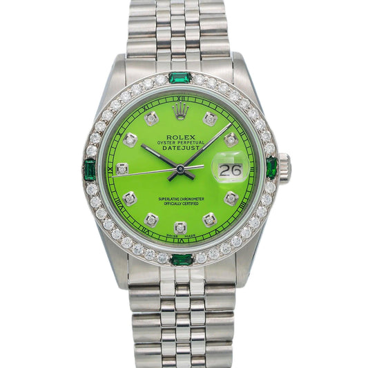 Rolex Datejust 16030 36MM Green Diamond Dial With Stainless Steel Jubilee Bracelet