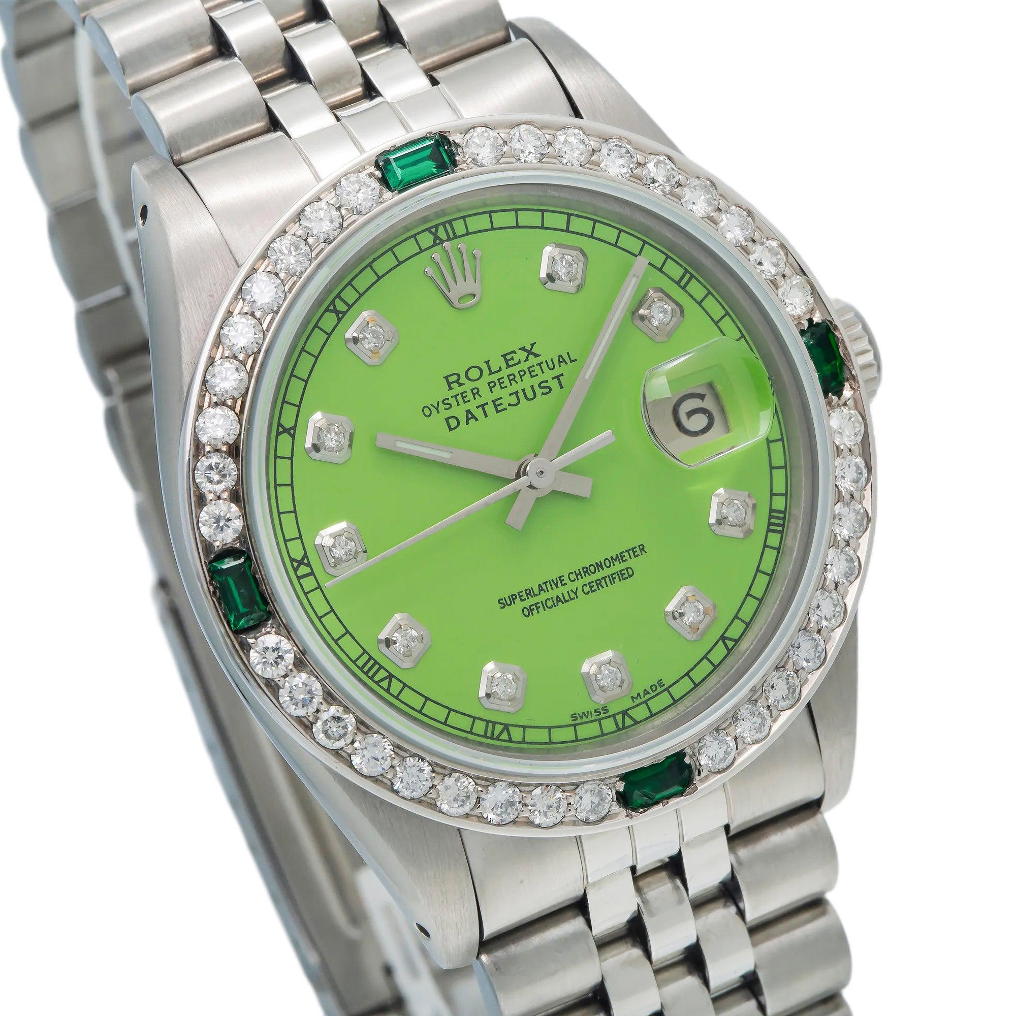Rolex Datejust 16030 36MM Green Diamond Dial With Stainless Steel Jubilee Bracelet