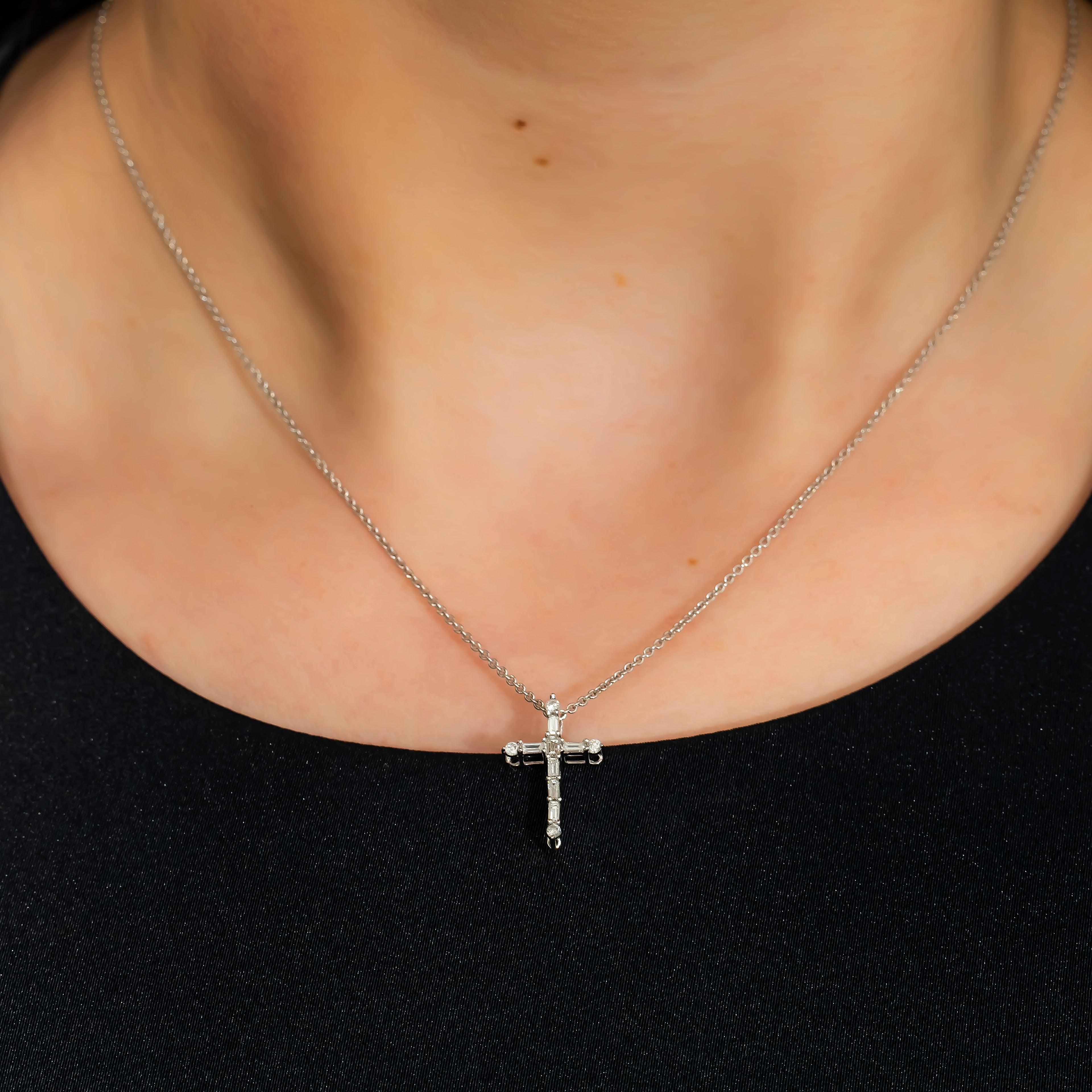 14K GOLD BAGUETTE DIAMOND CROSS NECKLACE 0.34 CT
