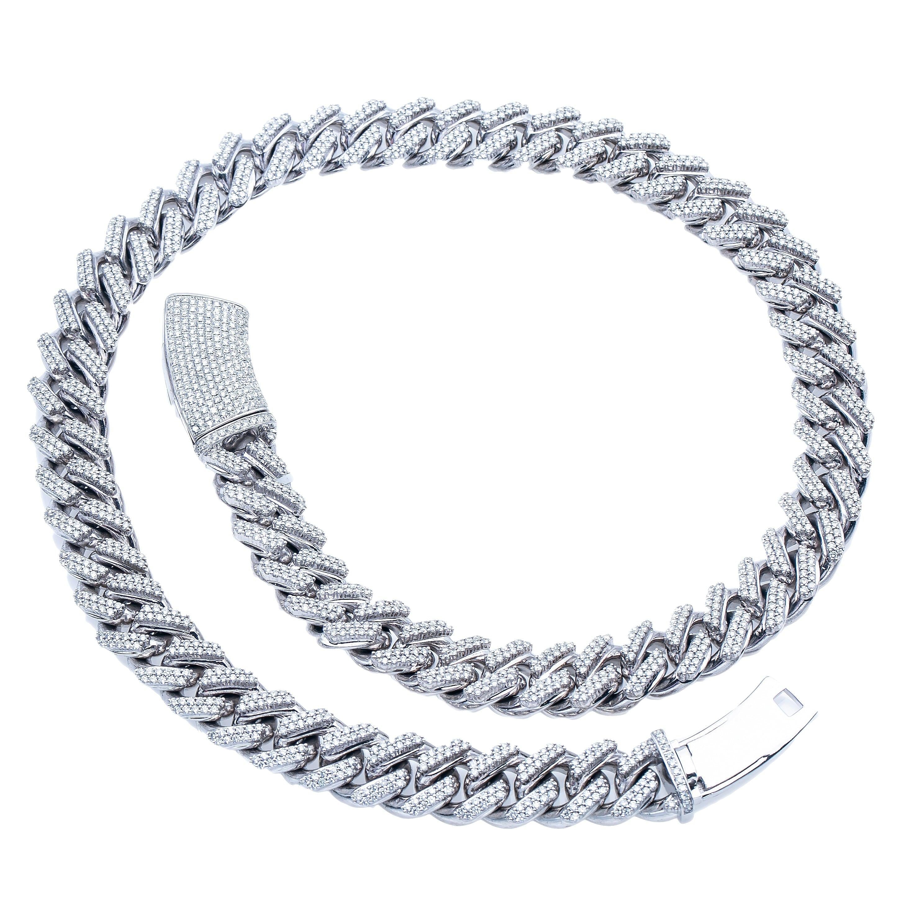 14k White Gold Diamond 22"/15MM Cuban Chain Iced Out with 22.87CT Diamonds