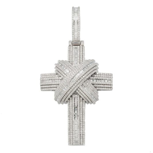 10K GOLD BAGUETTE AND ROUND DIAMOND CROSS PENDANT 4.43 CT