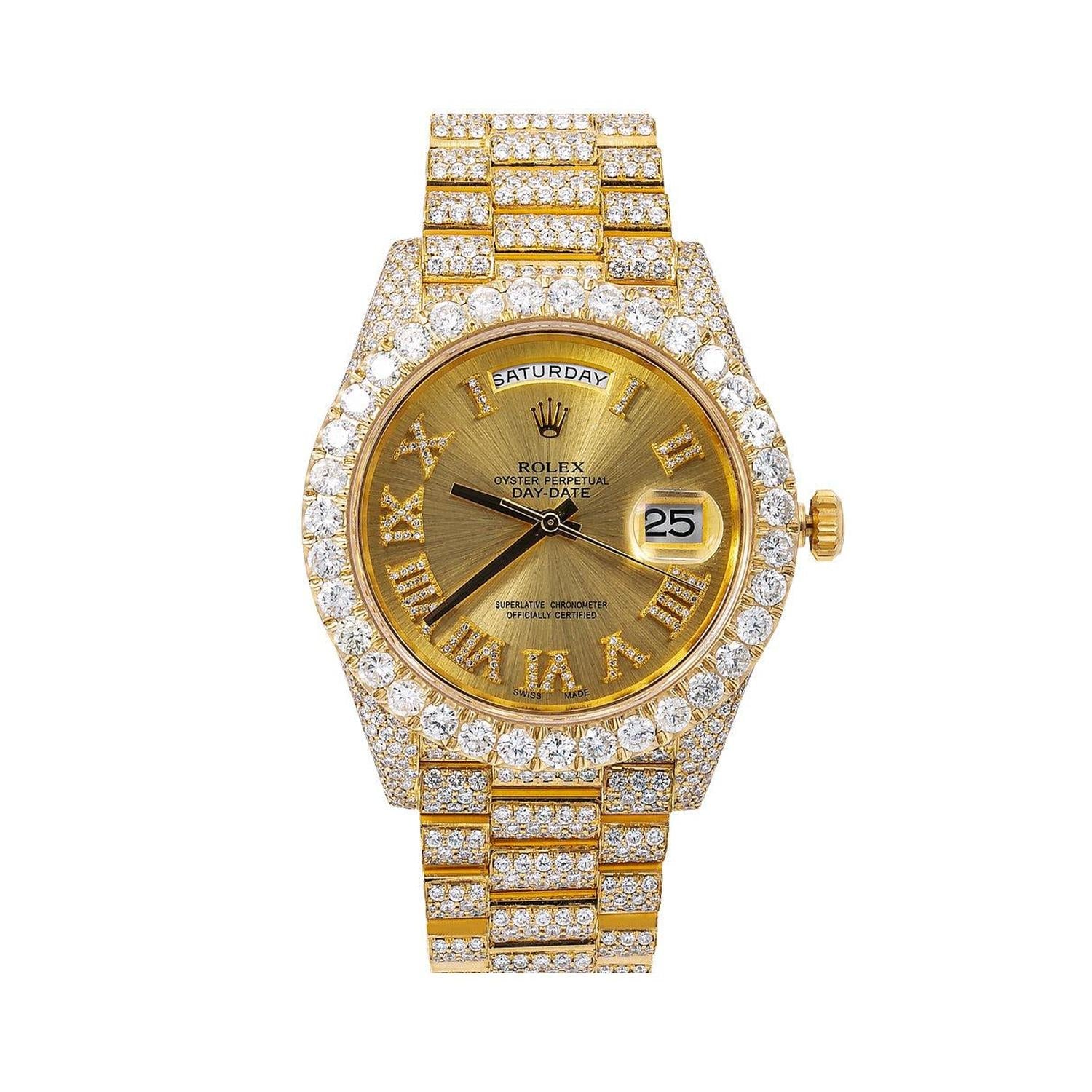 Rolex Day-Date 40MM 228238 Champagne Roman Dial Diamond Bezel 18K Yellow Gold Full Diamond President Bracelet