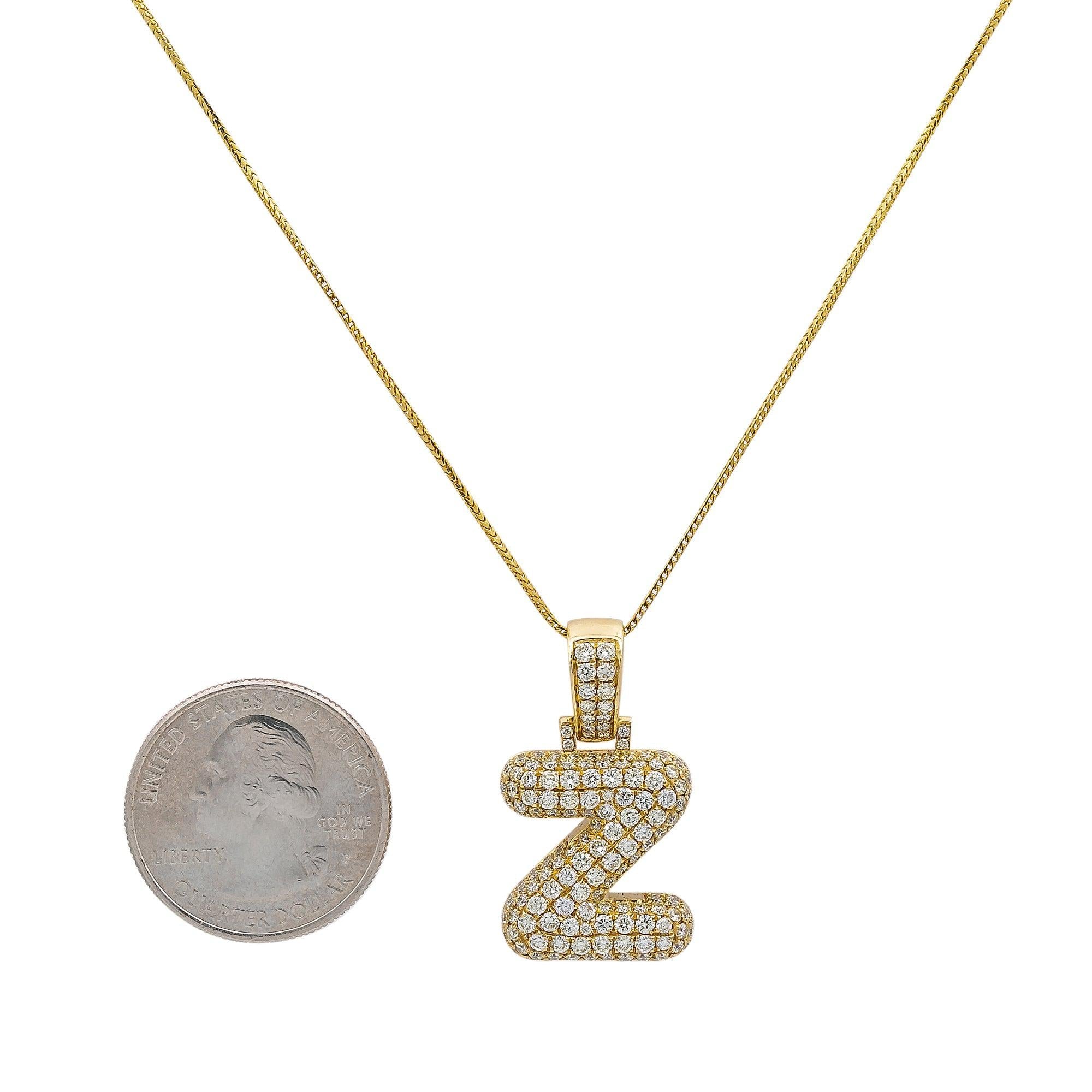 Unisex 14K Yellow Gold Z initial Pendant with 3.45 CT Diamonds