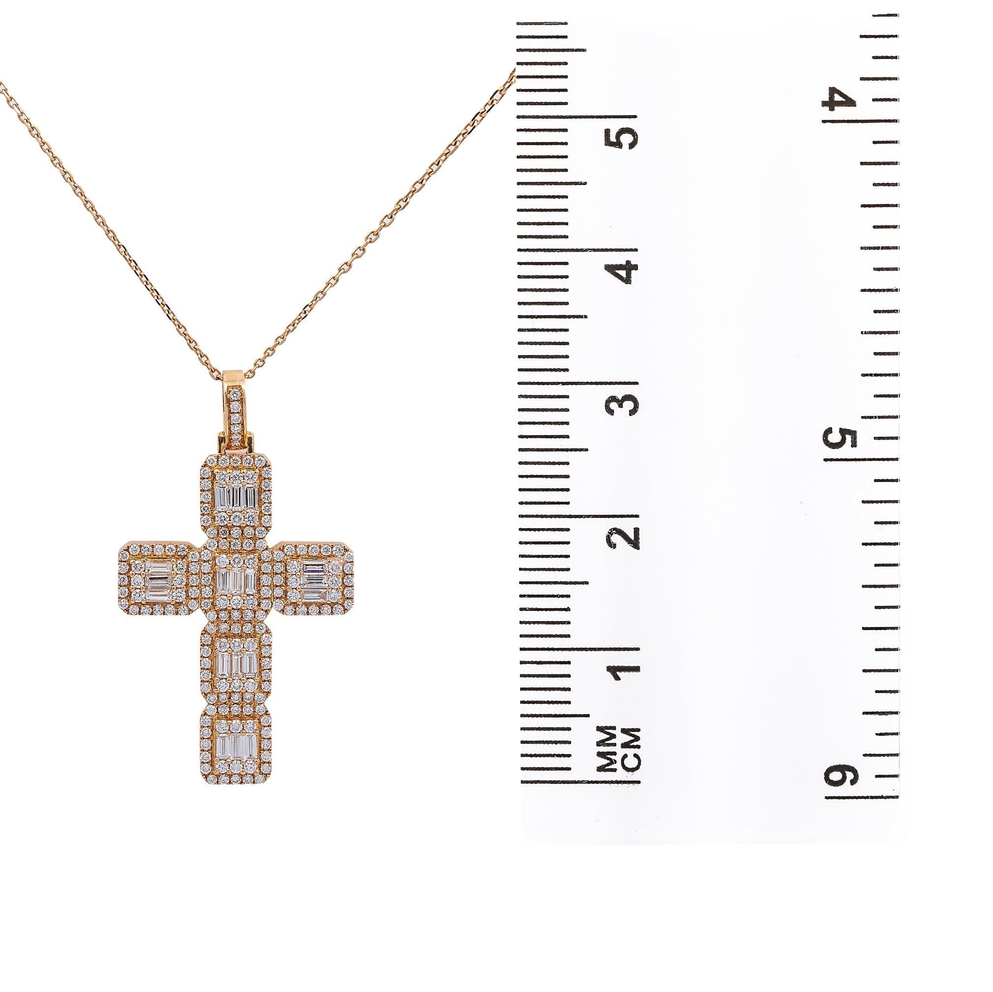 Unisex 14K Rose Gold Cross Pendant with 1.50 CT Diamonds