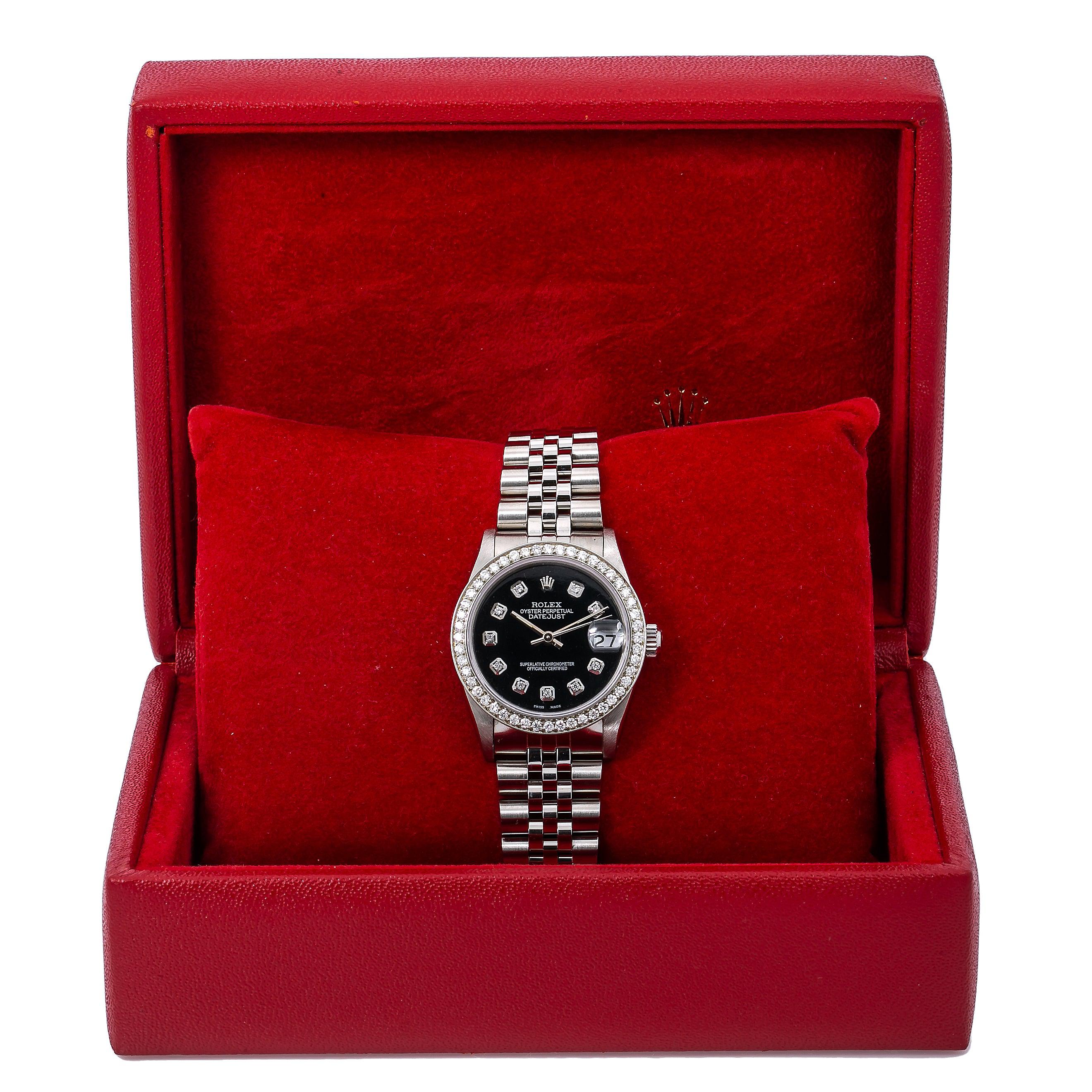 Rolex Datejust Diamond Watch, 68274 31mm, Black Diamond Dial With Stainless Steel Jubilee Bra