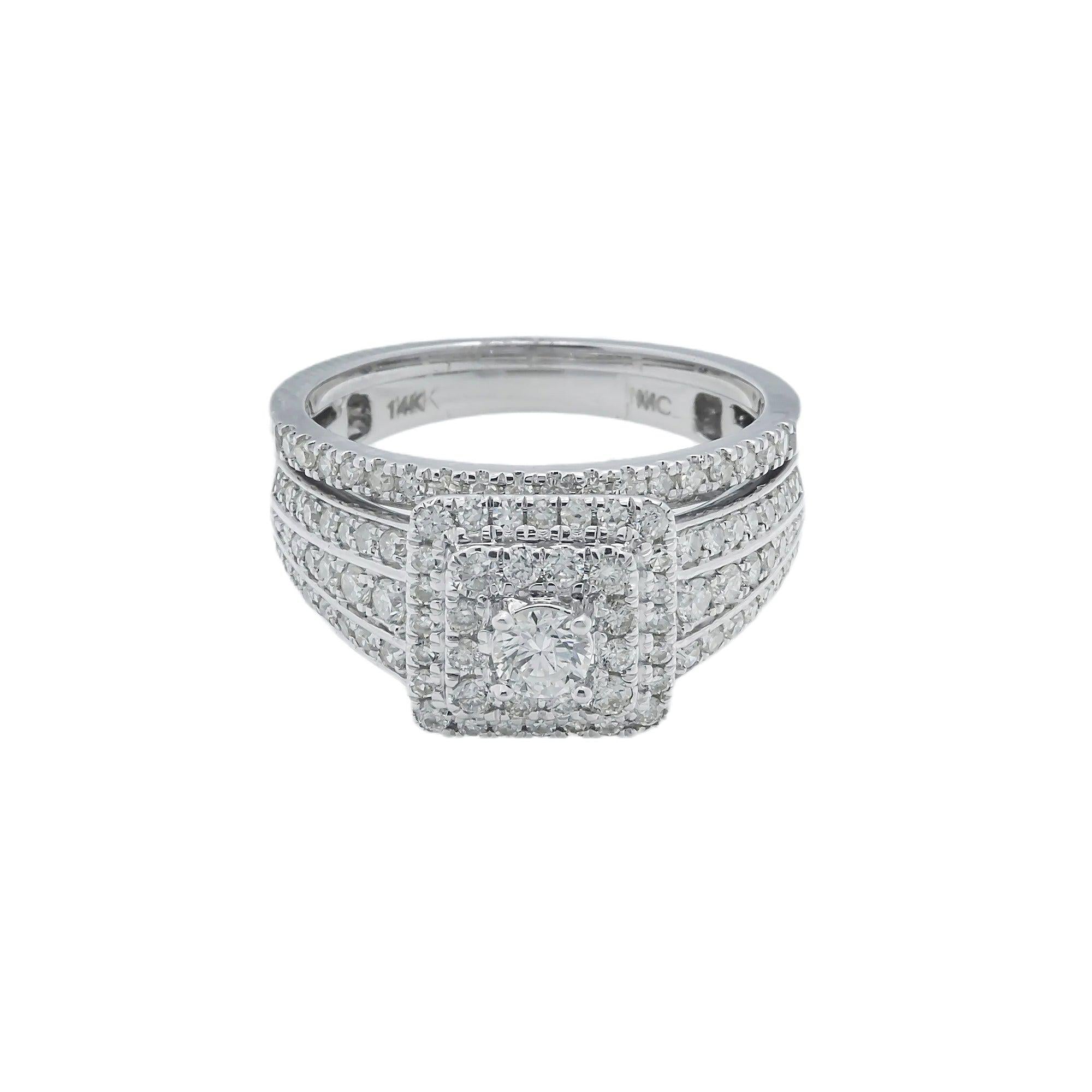 14K GOLD ROUND CLUSTER DIAMOND BRIDAL SET 1.19 CT