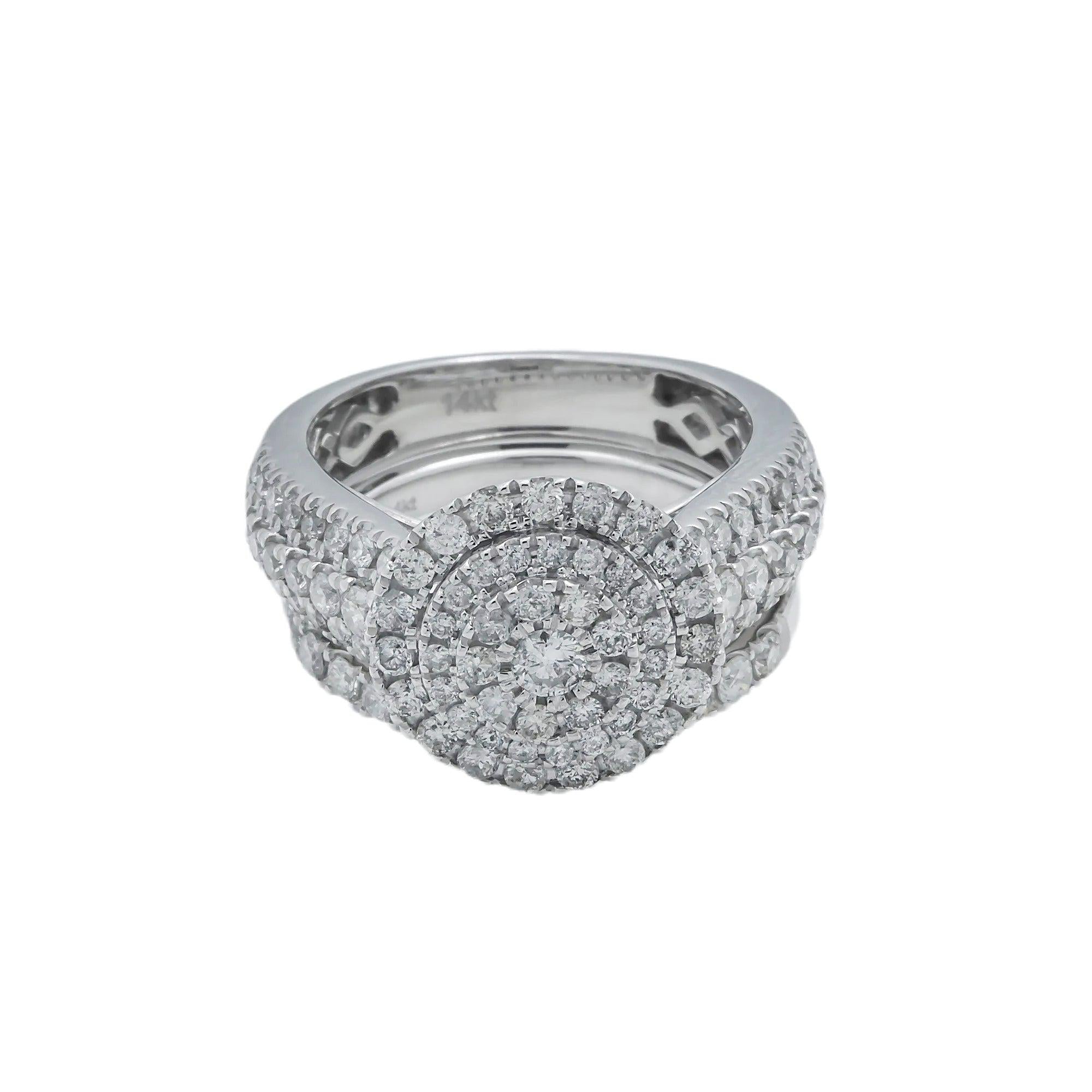 14K GOLD ROUND CLUSTER DIAMOND BRIDAL SET 2.10 CT