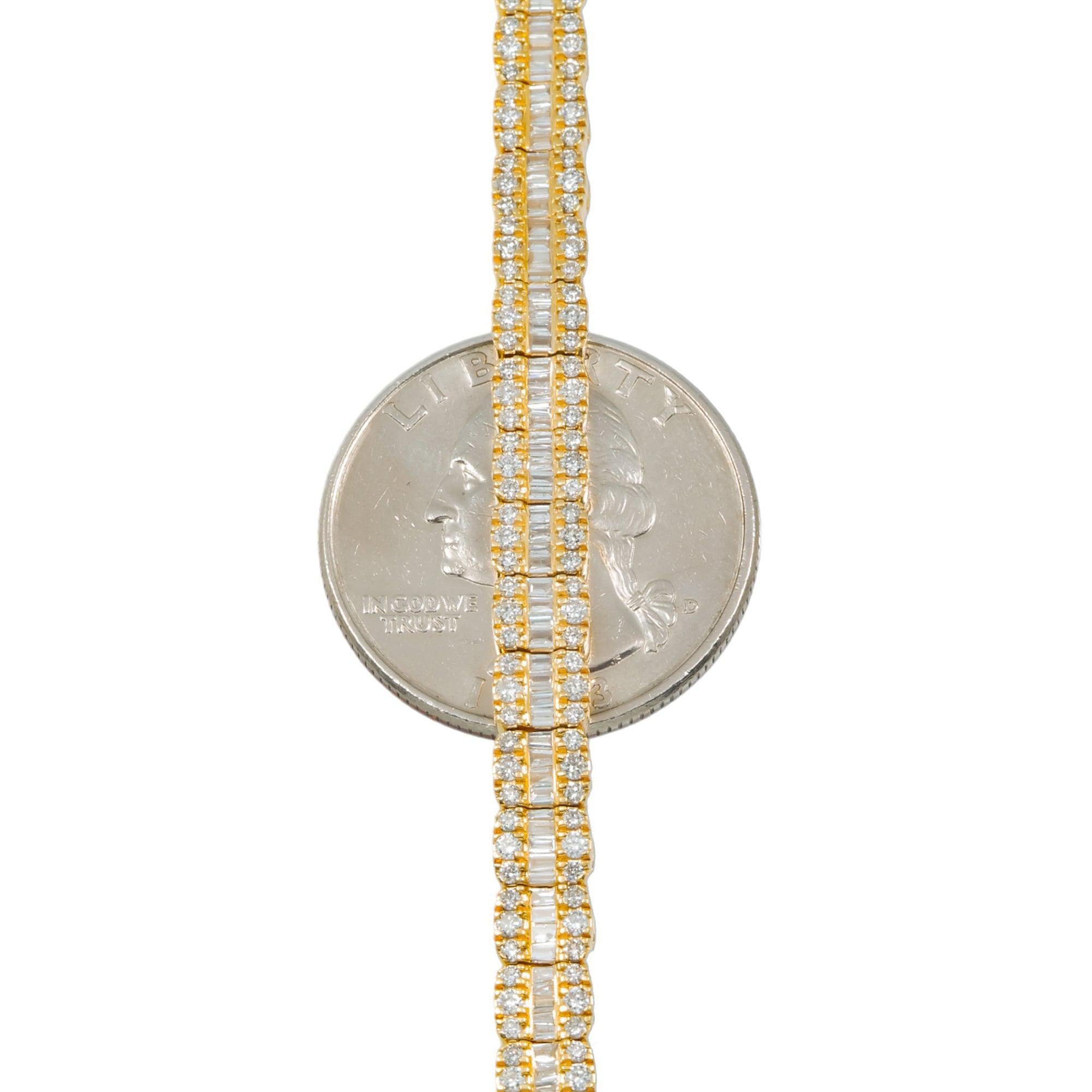 10K GOLD 5MM BAGUETTE AND ROUND DIAMOND CHAIN 10.64 CT