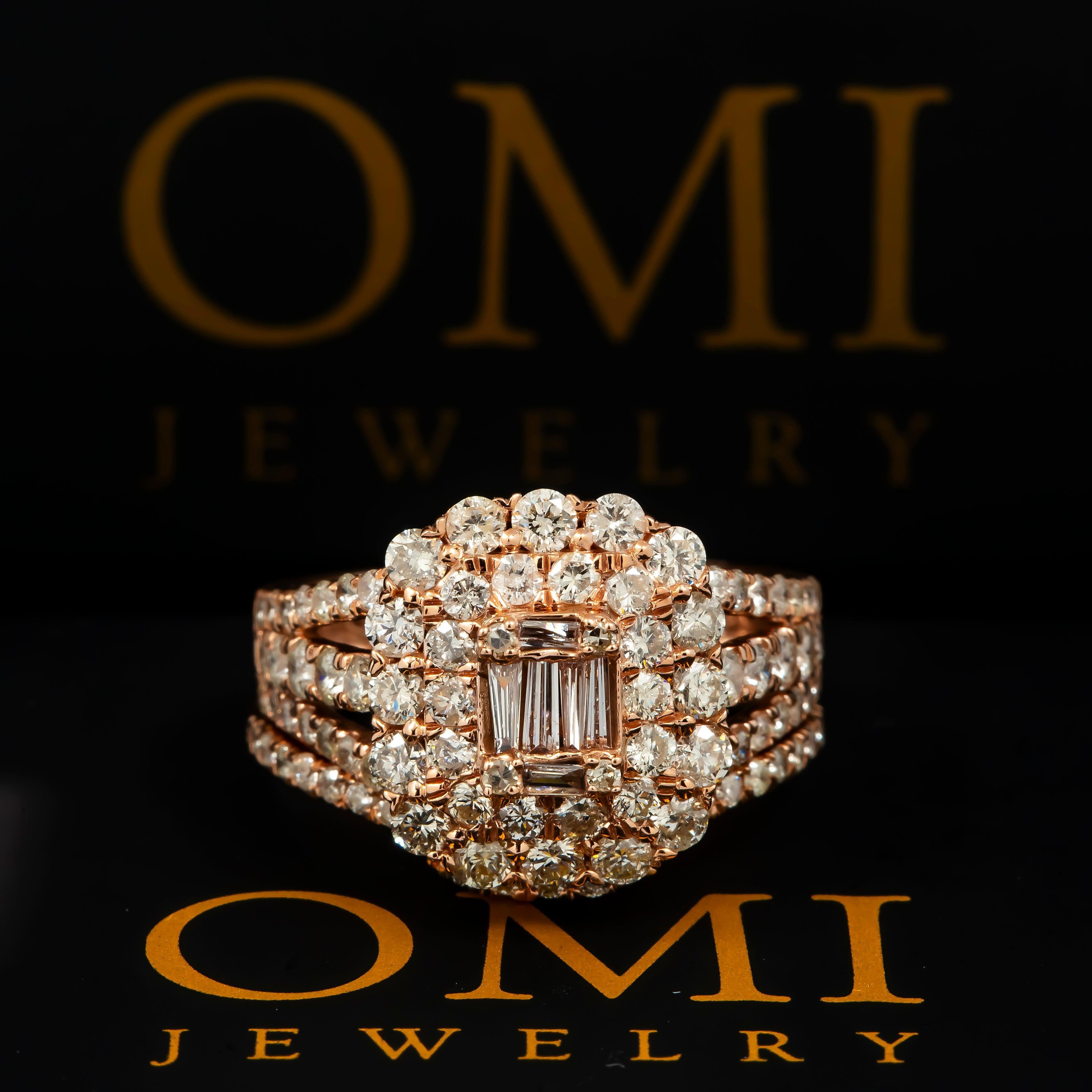 14K GOLD BAGUETTE AND ROUND DIAMOND SQUARE BRIDAL SET 2.60 CT