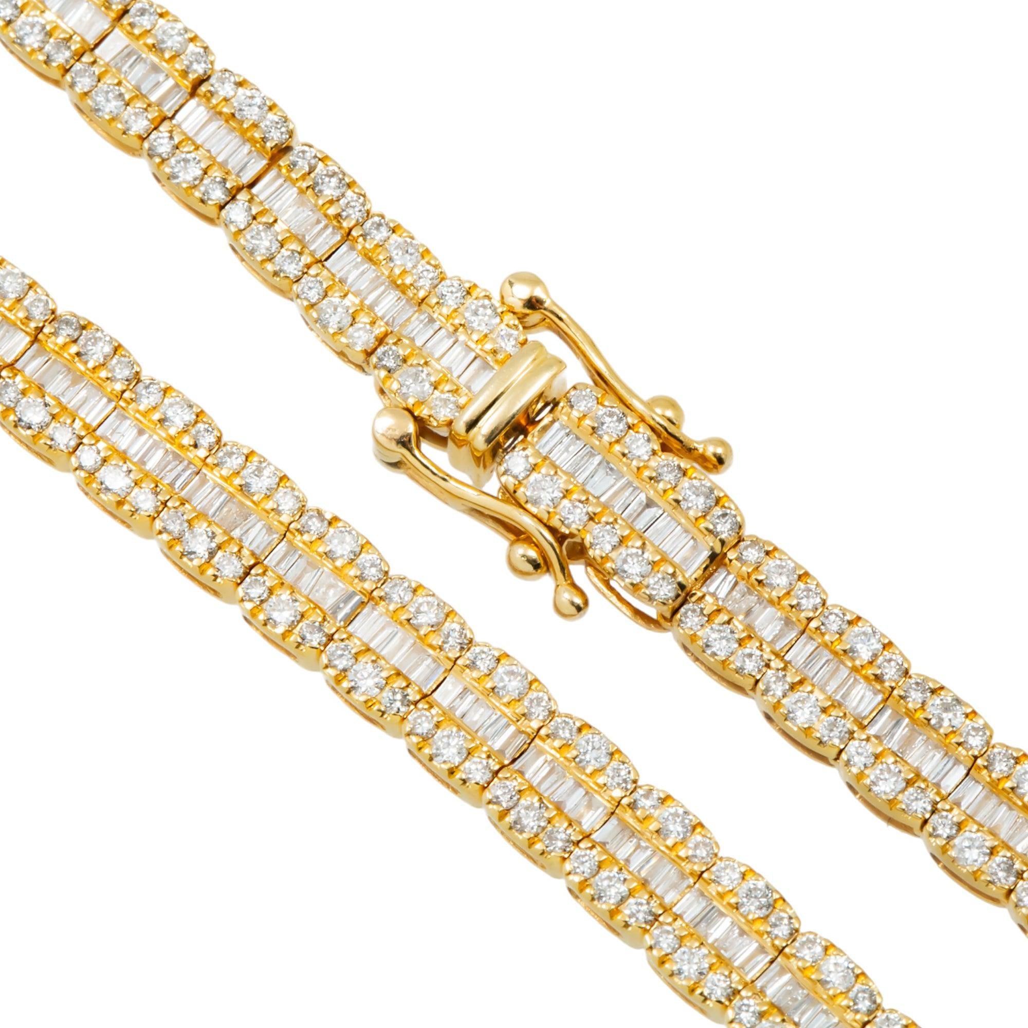 10K GOLD 5MM BAGUETTE AND ROUND DIAMOND CHAIN 10.64 CT