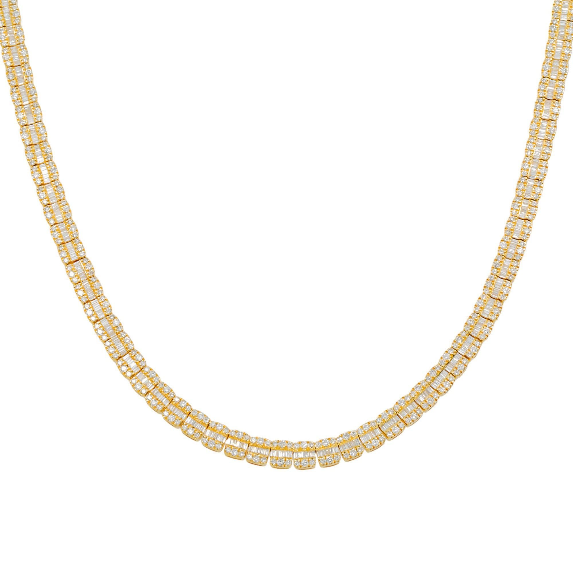 10K GOLD 5MM BAGUETTE AND ROUND DIAMOND CHAIN 10.64 CT