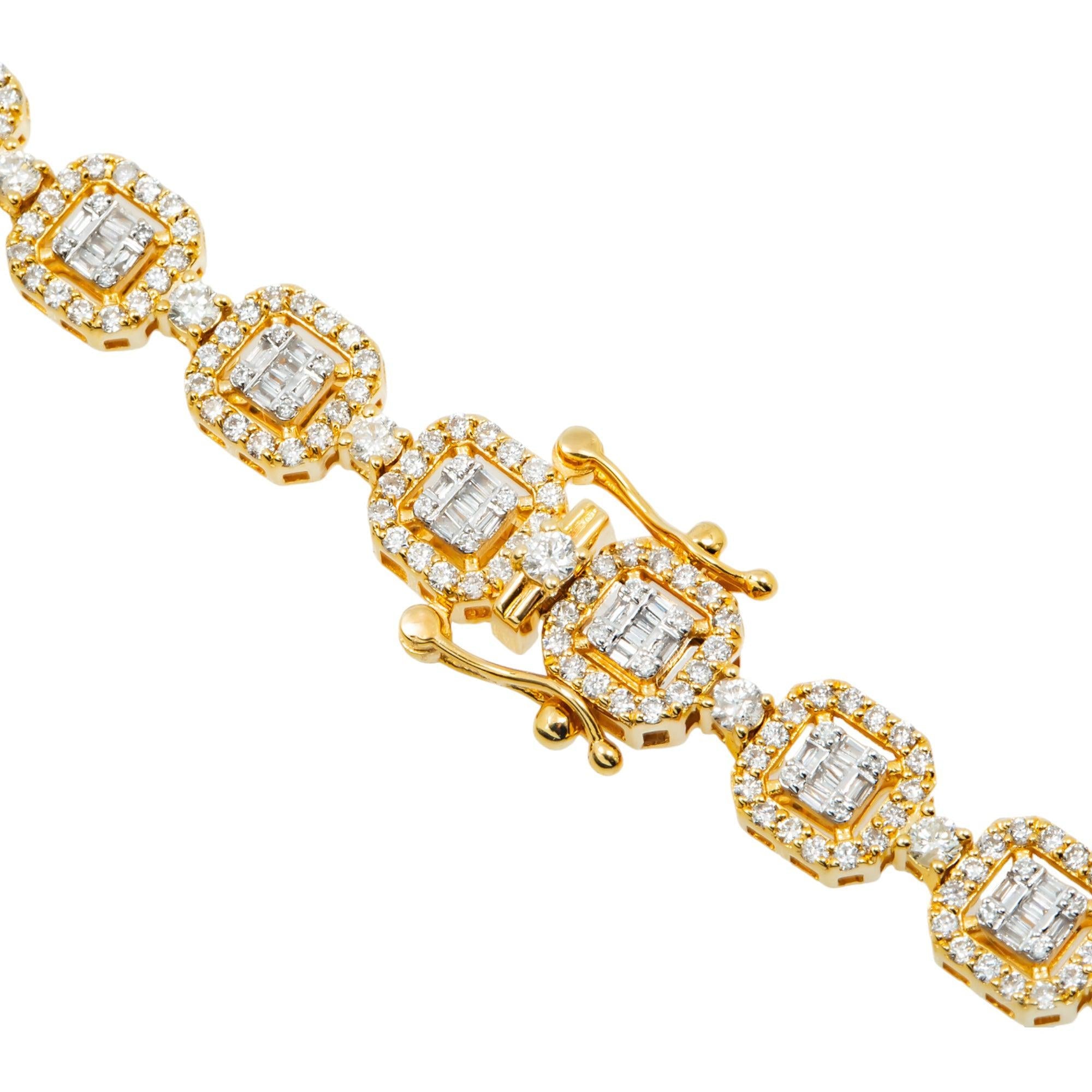 10K GOLD BAGUETTE AND ROUND CLUSTER DIAMOND SQUARE SHAPED CHAIN 12 CT
