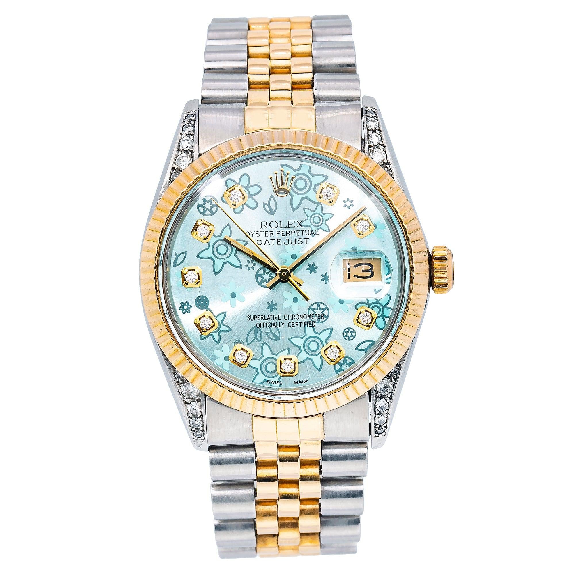 Rolex DateJust 36MM 1601 Flower Turquoise Dial With Two Tone Jubilee Bracelet