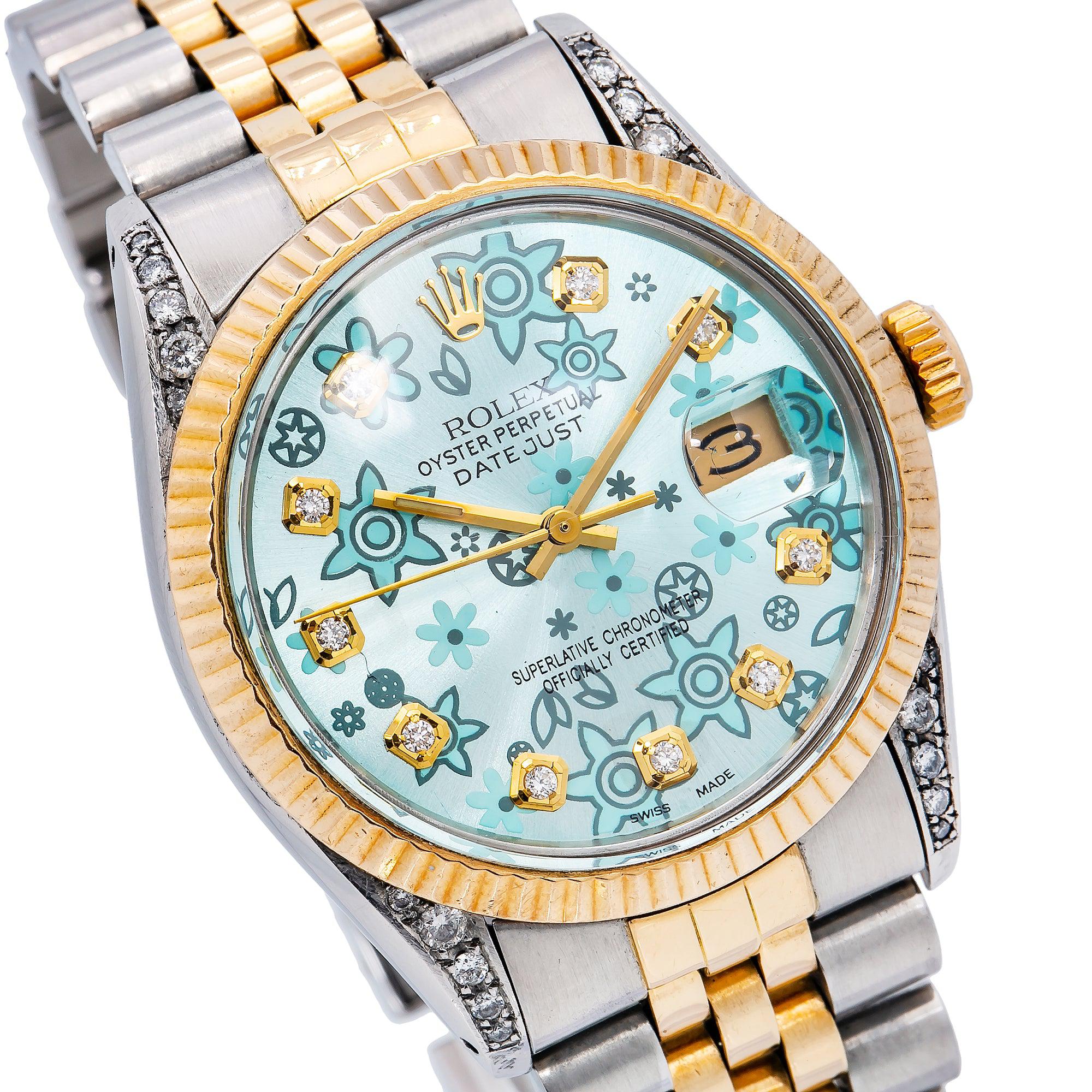 Rolex DateJust 36MM 1601 Flower Turquoise Dial With Two Tone Jubilee Bracelet