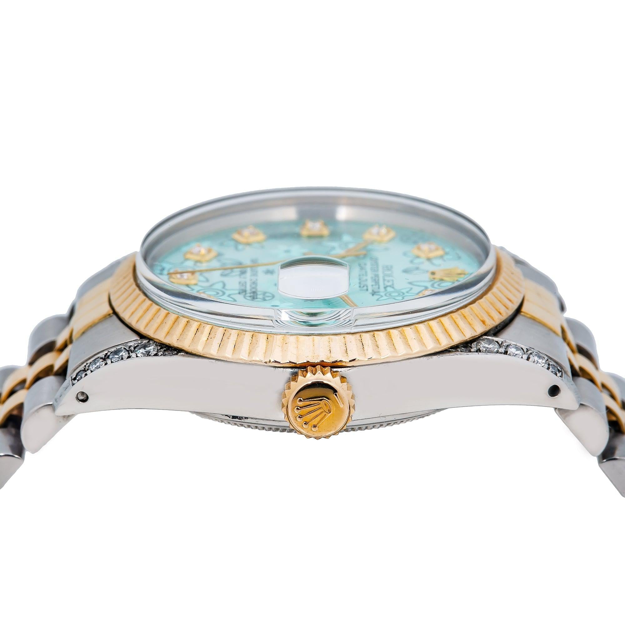 Rolex DateJust 36MM 1601 Flower Turquoise Dial With Two Tone Jubilee Bracelet