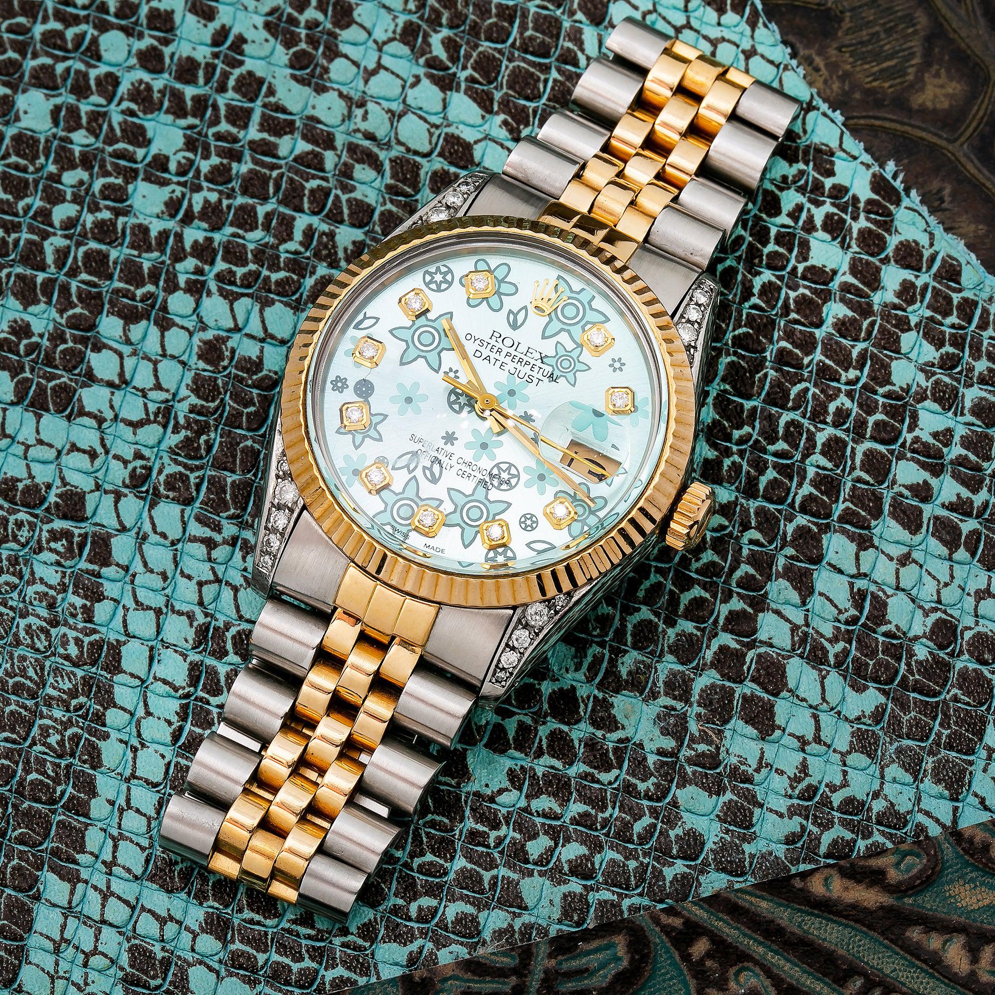 Rolex DateJust 36MM 1601 Flower Turquoise Dial With Two Tone Jubilee Bracelet