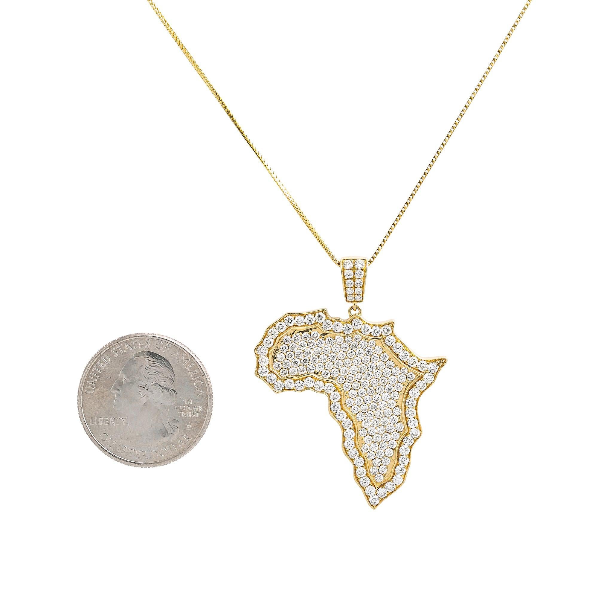 Unisex 14K Yellow Gold Africa Pendant with 1.85 CT Diamonds