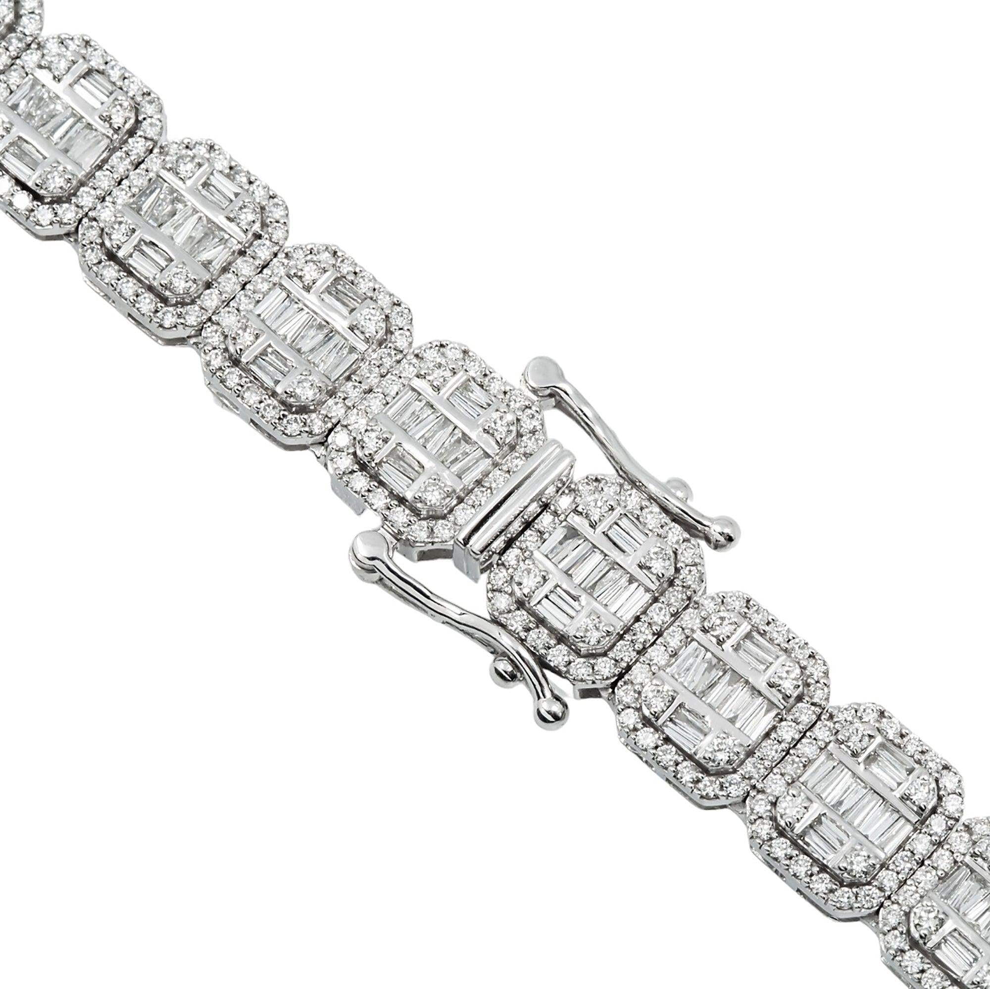 10K GOLD 10MM BAGUETTE AND ROUND DIAMOND CHAIN 20.66 CT