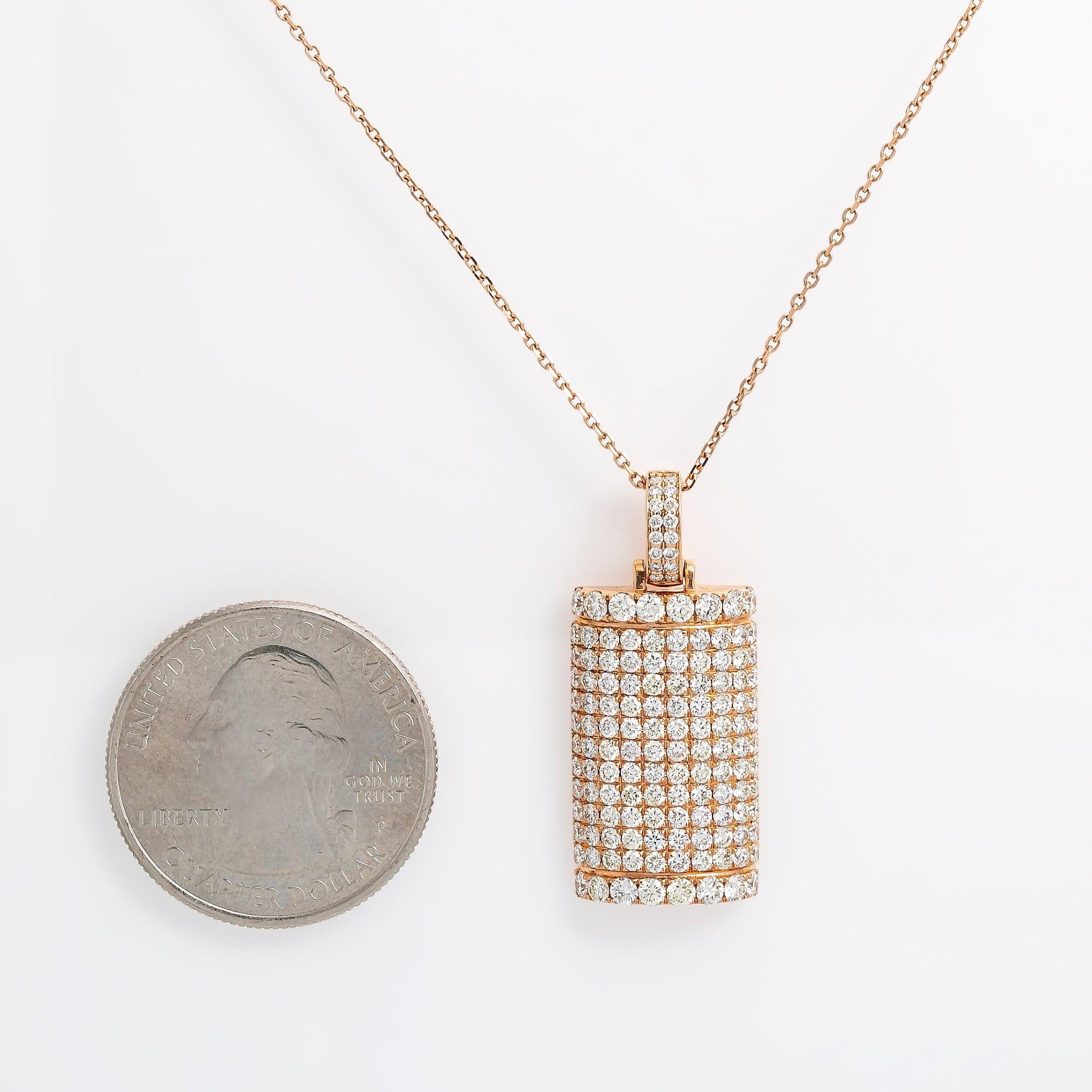 Unisex 14K Rose Gold Dog Tag Pendant with 6.73 CT Diamonds