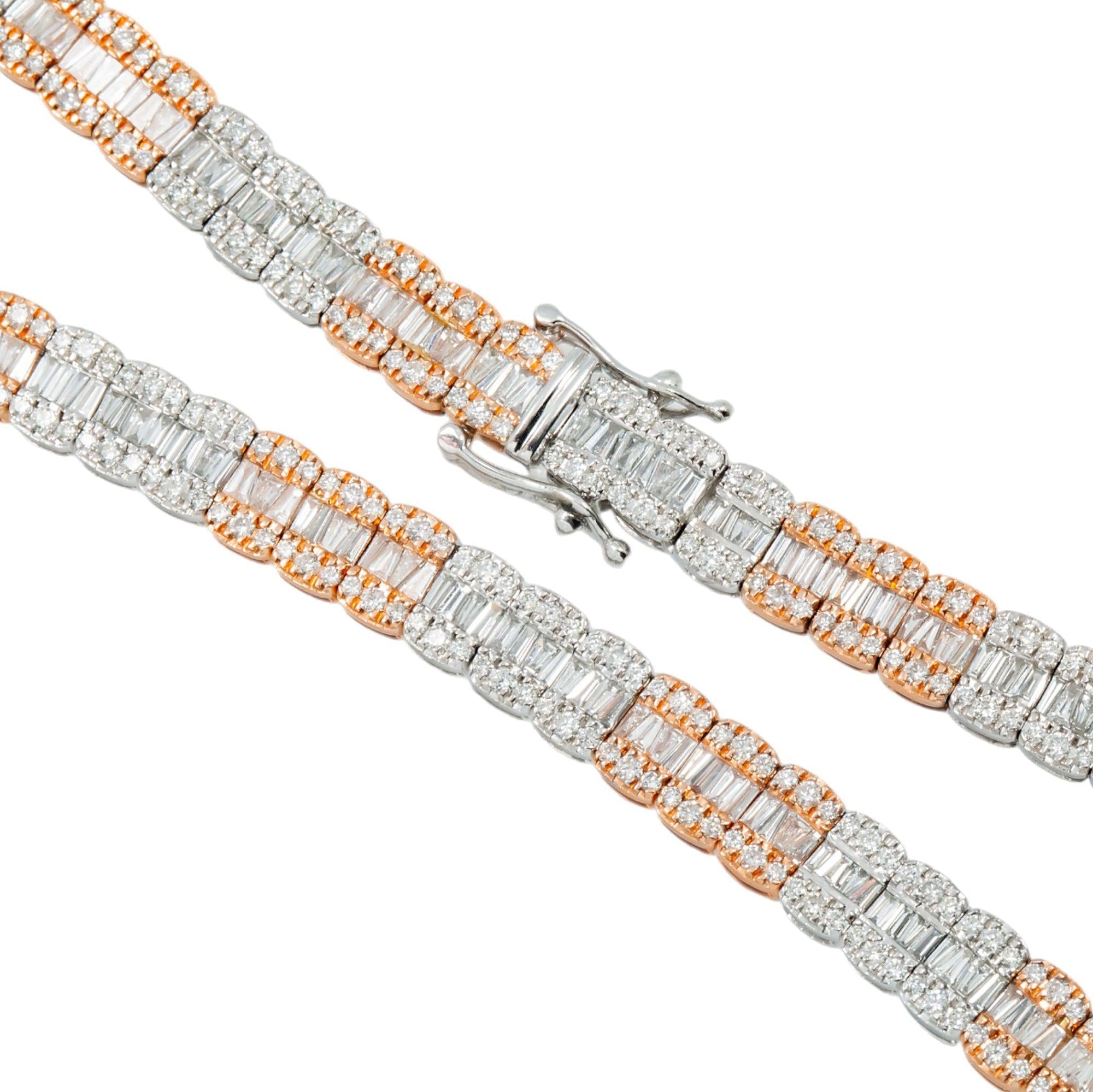 10K GOLD TRICOLOR 7MM BAGUETTE AND ROUND DIAMOND CHAIN 17.12 CT