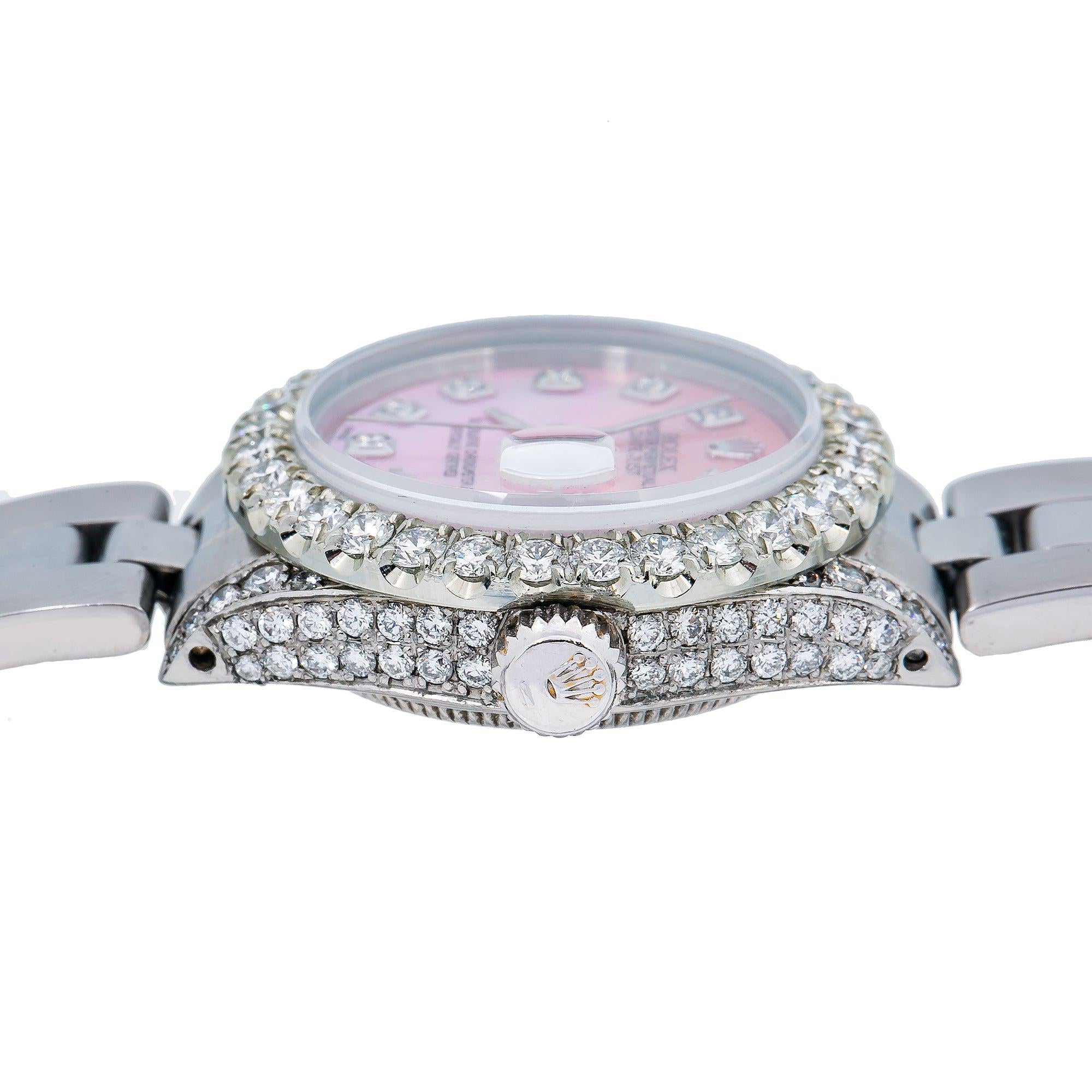 Rolex Datejust 26MM Pink MOP Diamond Dial Stainless Steel Oyster Bracelet